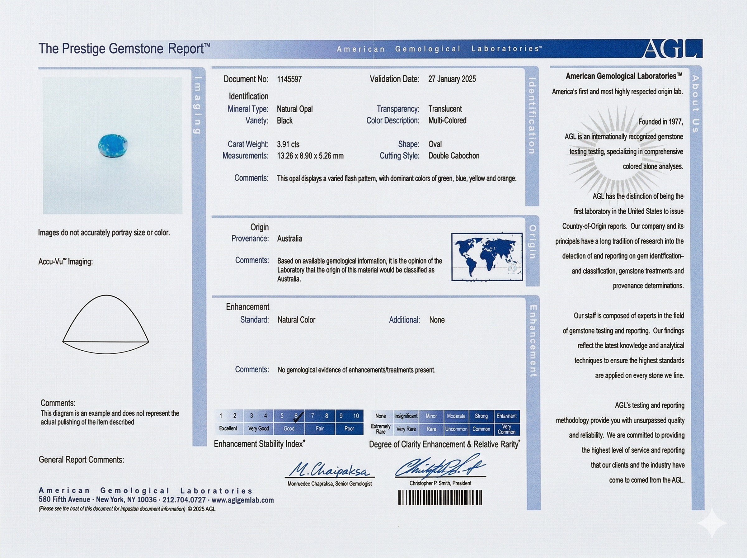 3.91 Ct. Multi Color Cabochon Black Opal from Australia