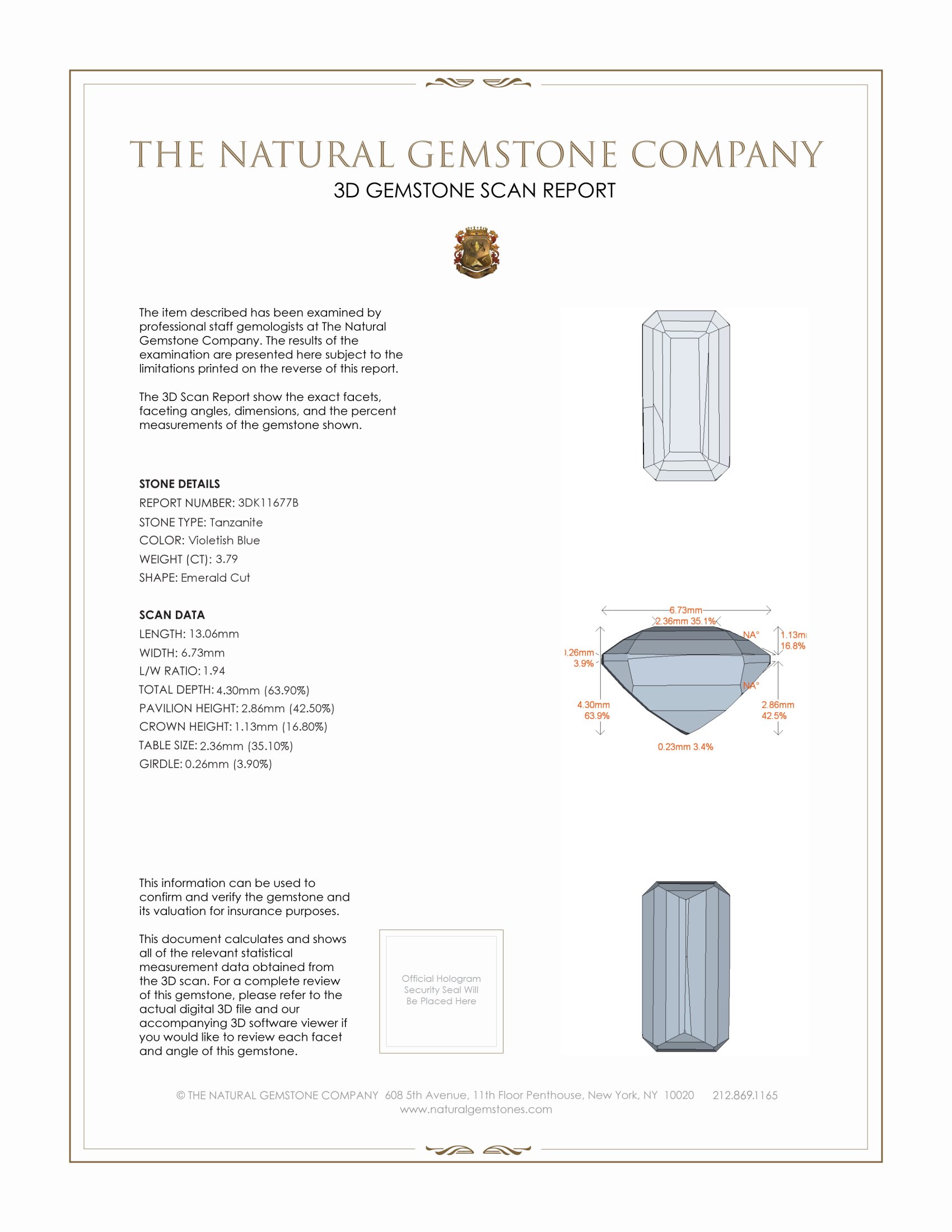 3.79 Ct. Tanzanite from Tanzania
