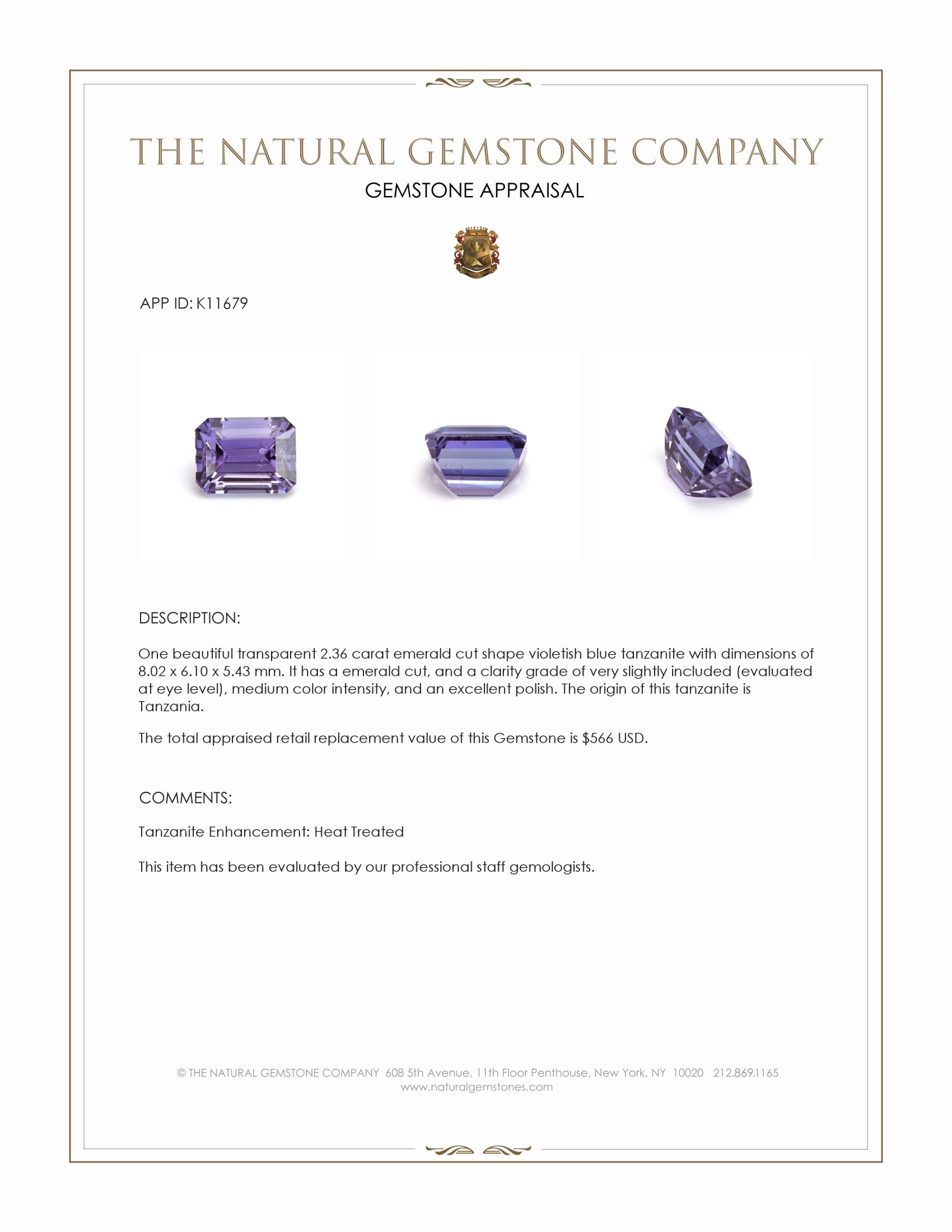 2.36 Ct. Tanzanite from Tanzania