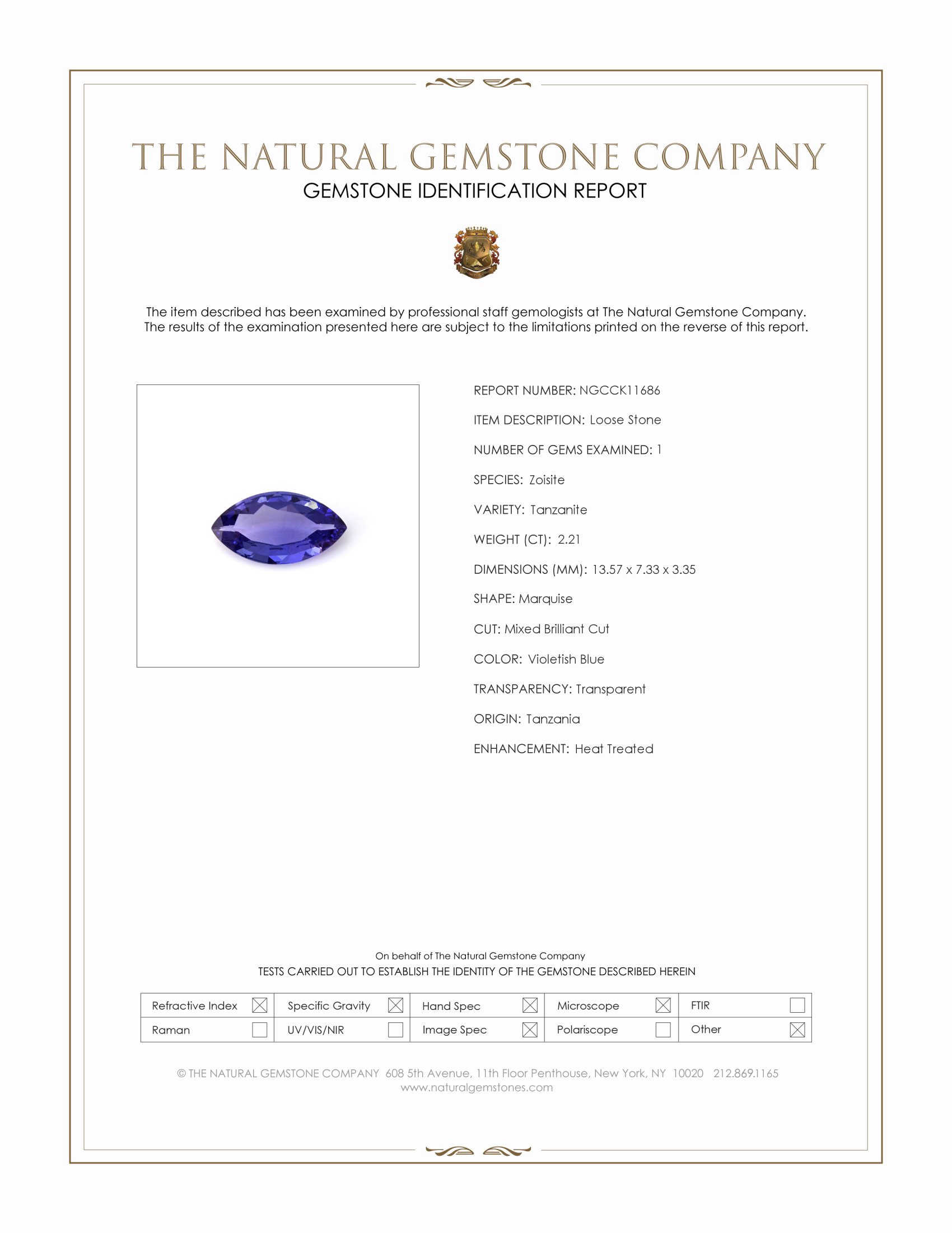2.21 Ct. Violetish Blue Tanzanite from Tanzania