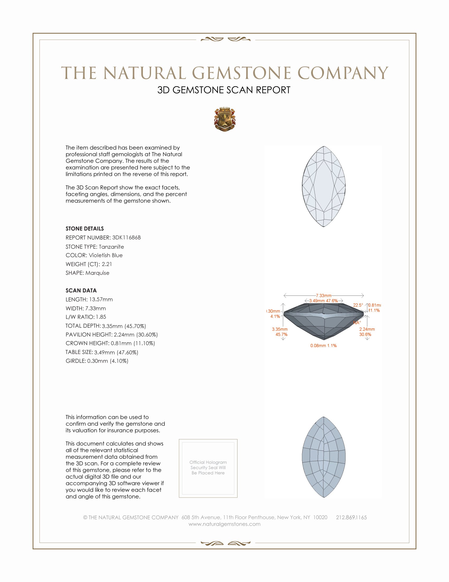 2.21 Ct. Tanzanite from Tanzania