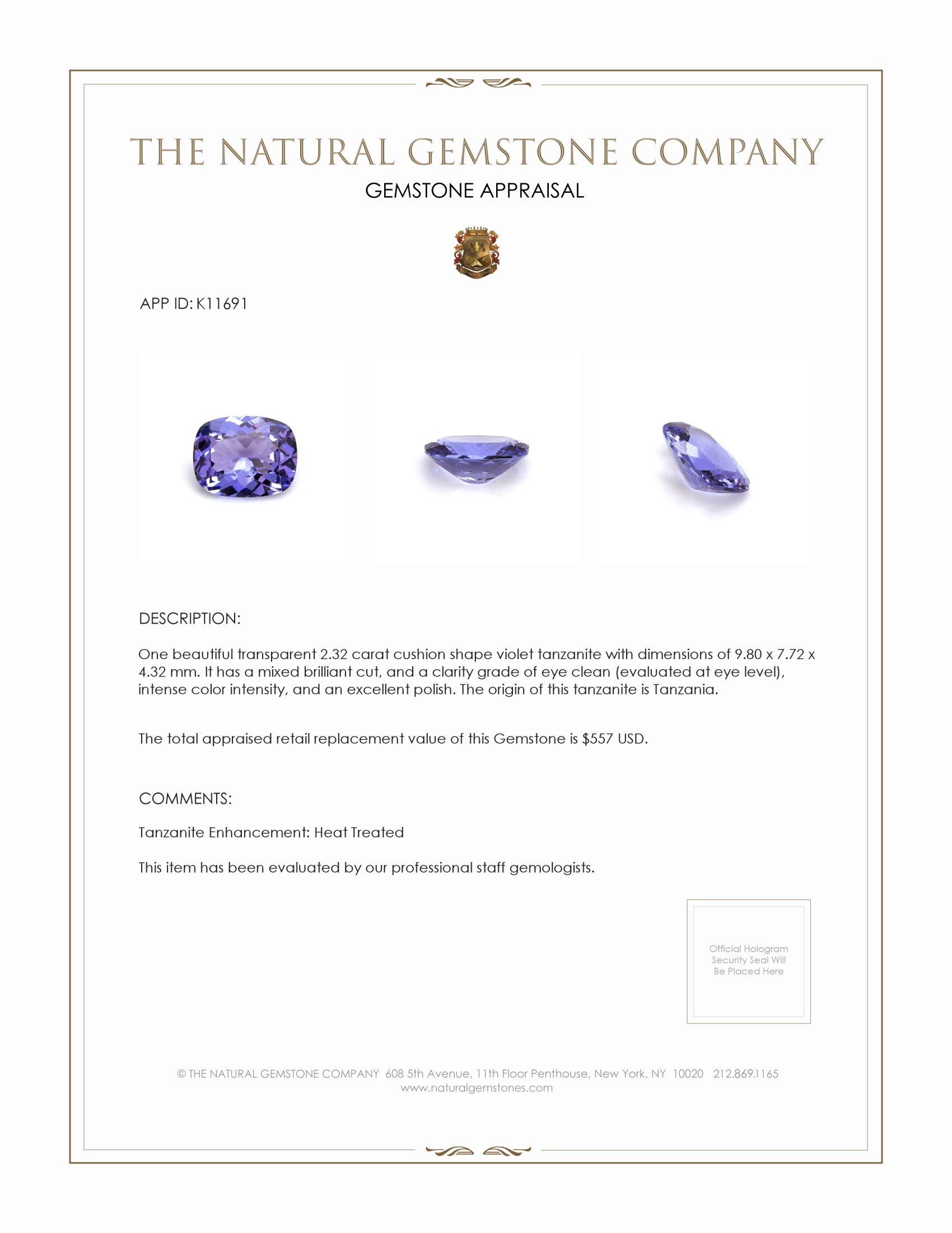 2.32 Ct. Tanzanite from Tanzania