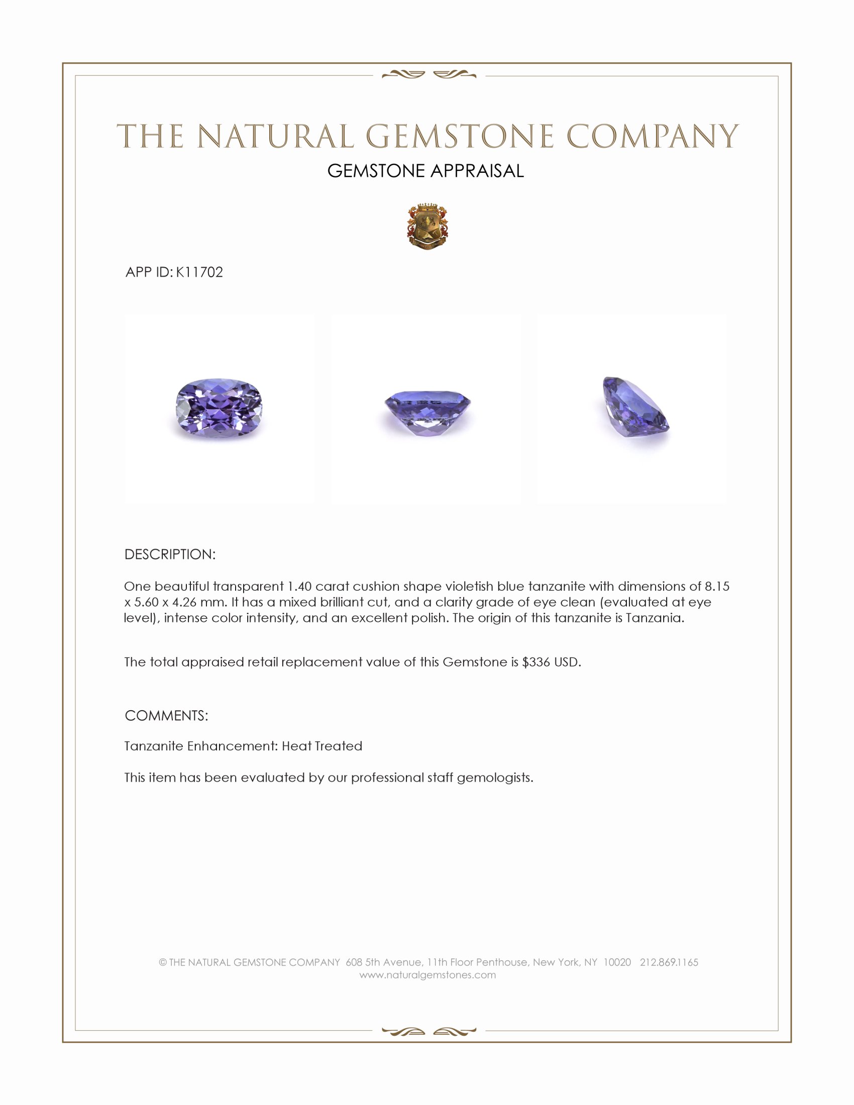 1.40 Ct. Tanzanite from Tanzania
