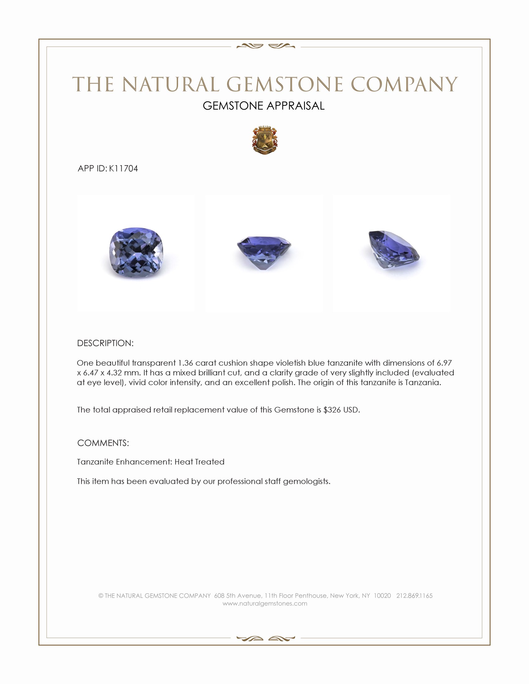 1.36 Ct. Tanzanite from Tanzania