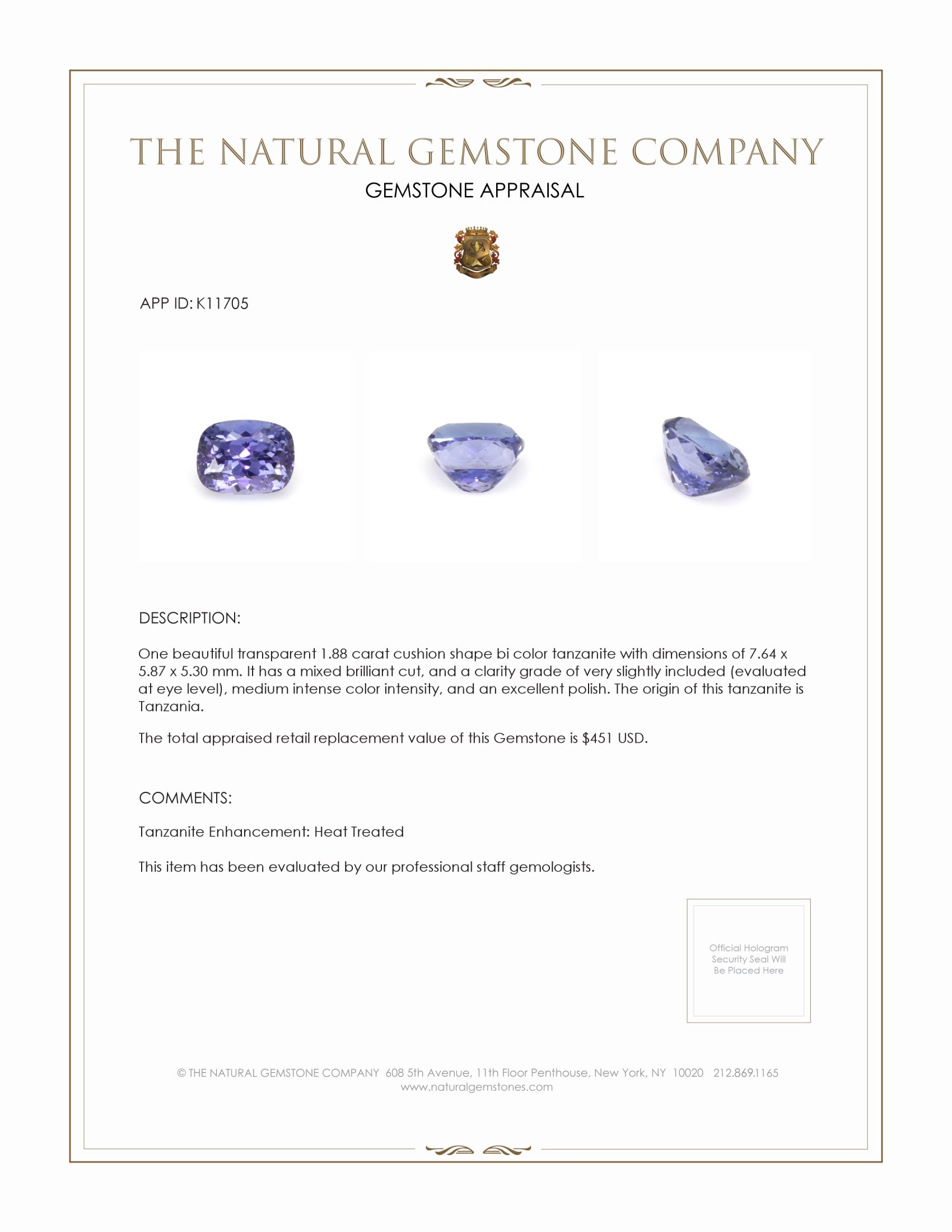 1.88 Ct. Bi Color (Peacock) Tanzanite from Tanzania