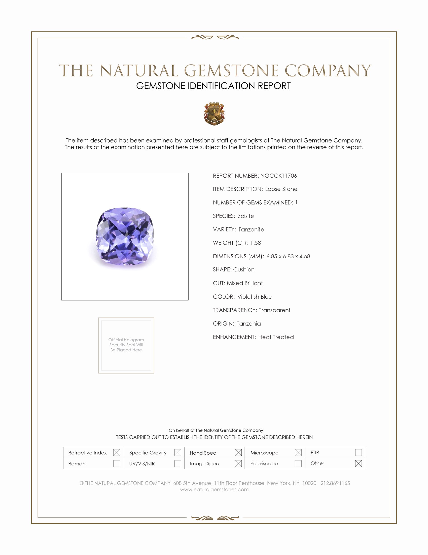 1.58 Ct. Tanzanite from Tanzania