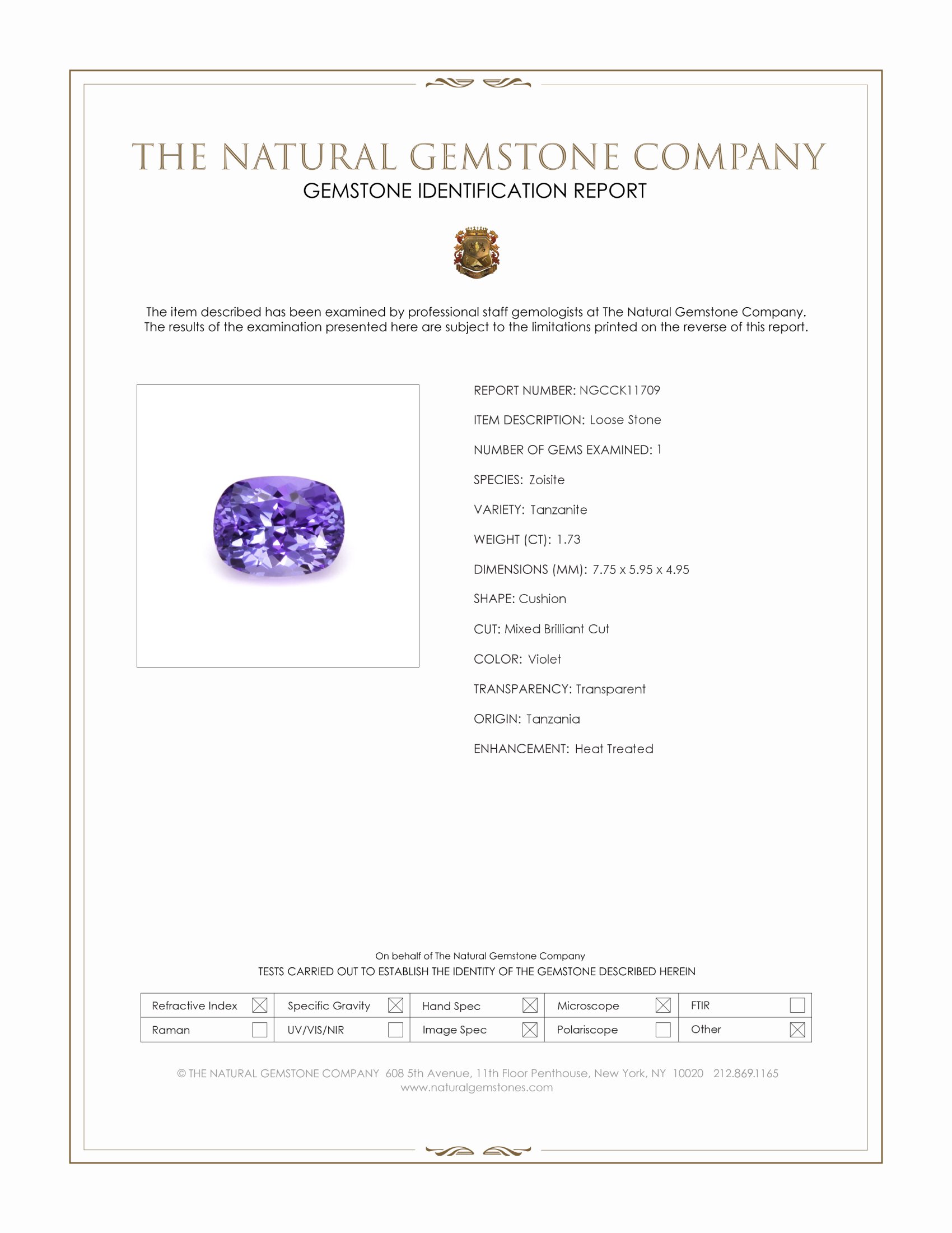 1.73 Ct. Violet Tanzanite from Tanzania
