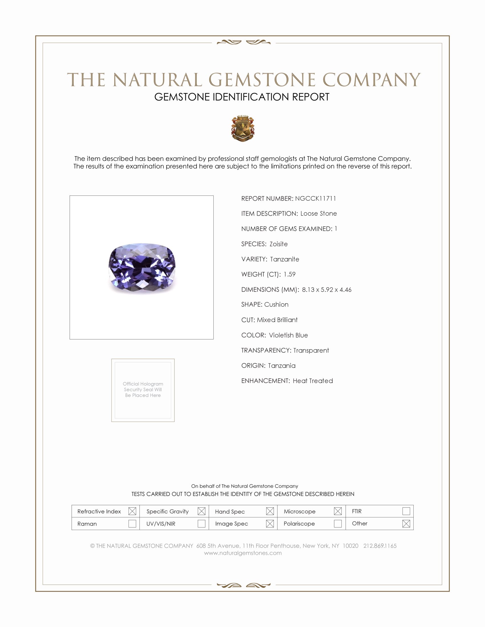 1.59 Ct. Violetish Blue Tanzanite from Tanzania