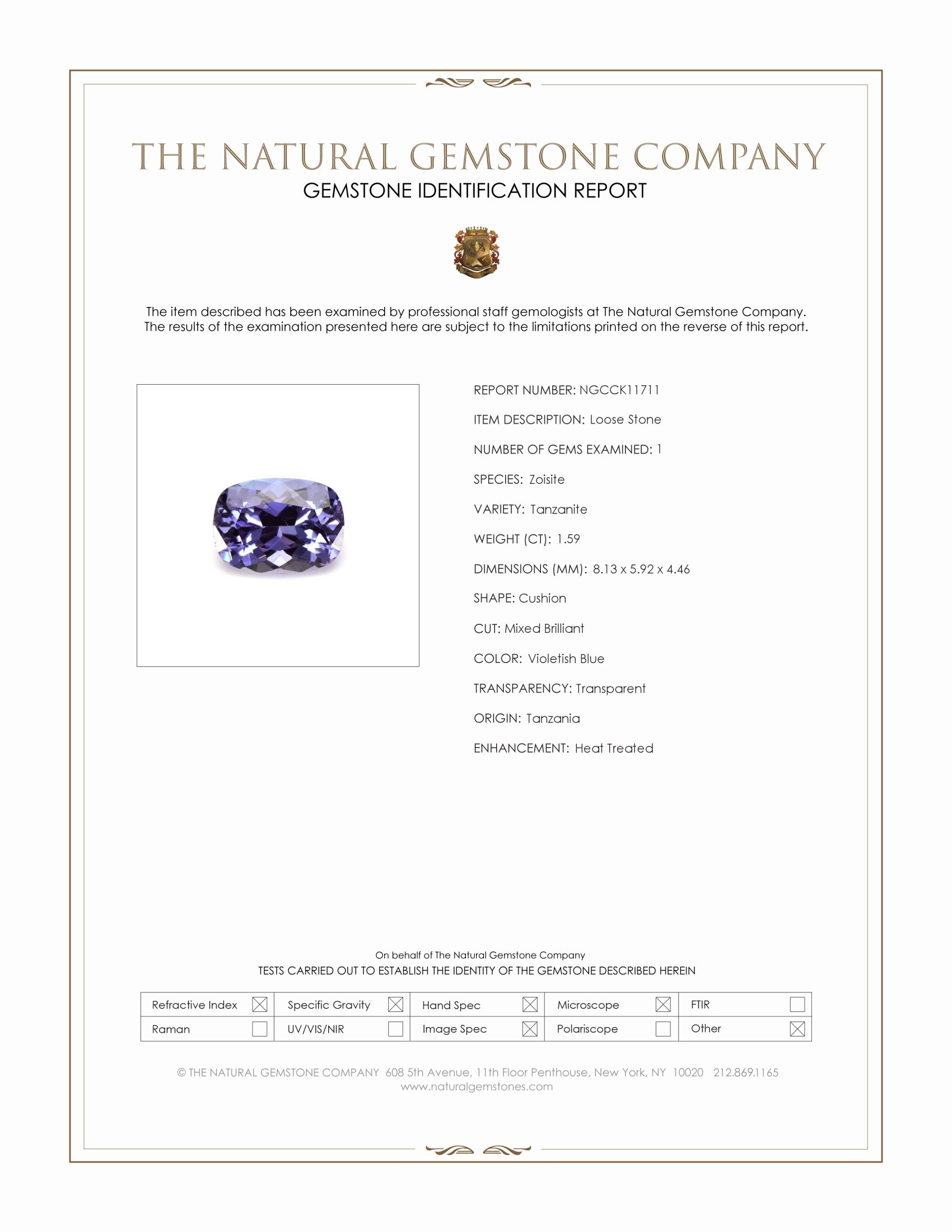 1.59 Ct. Tanzanite from Tanzania