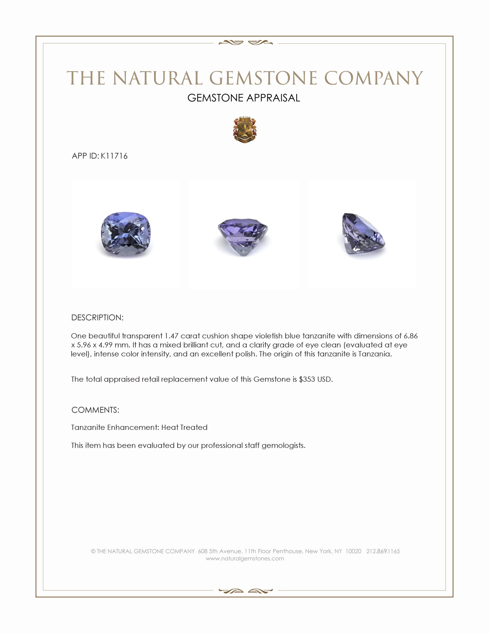 1.47 Ct. Tanzanite from Tanzania