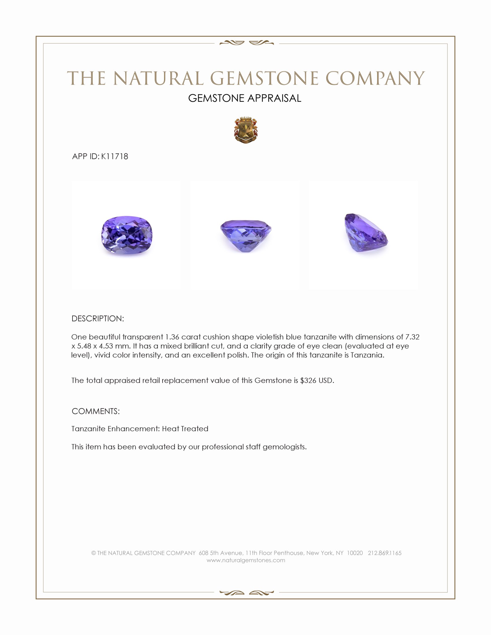 1.36 Ct. Tanzanite from Tanzania