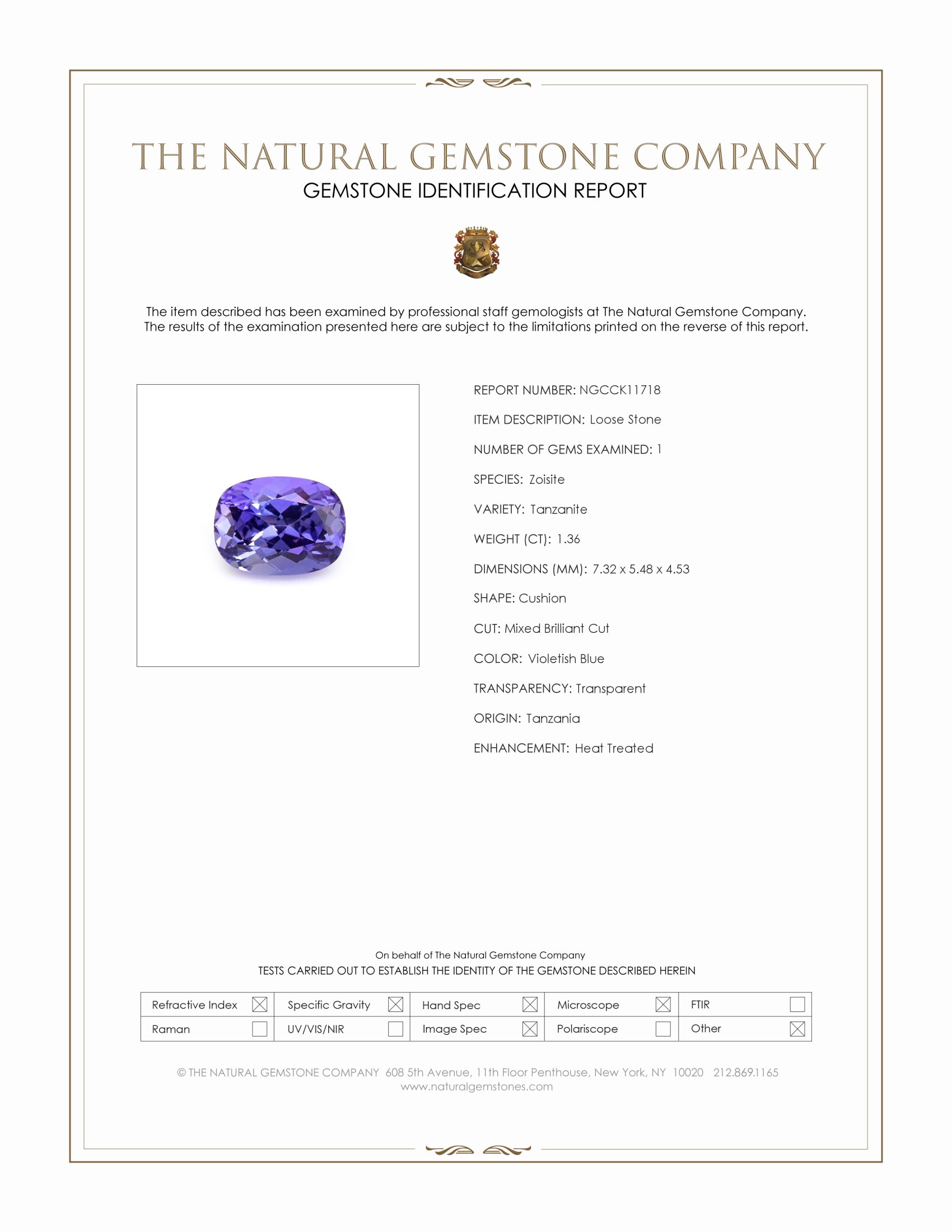 1.36 Ct. Violetish Blue Tanzanite from Tanzania