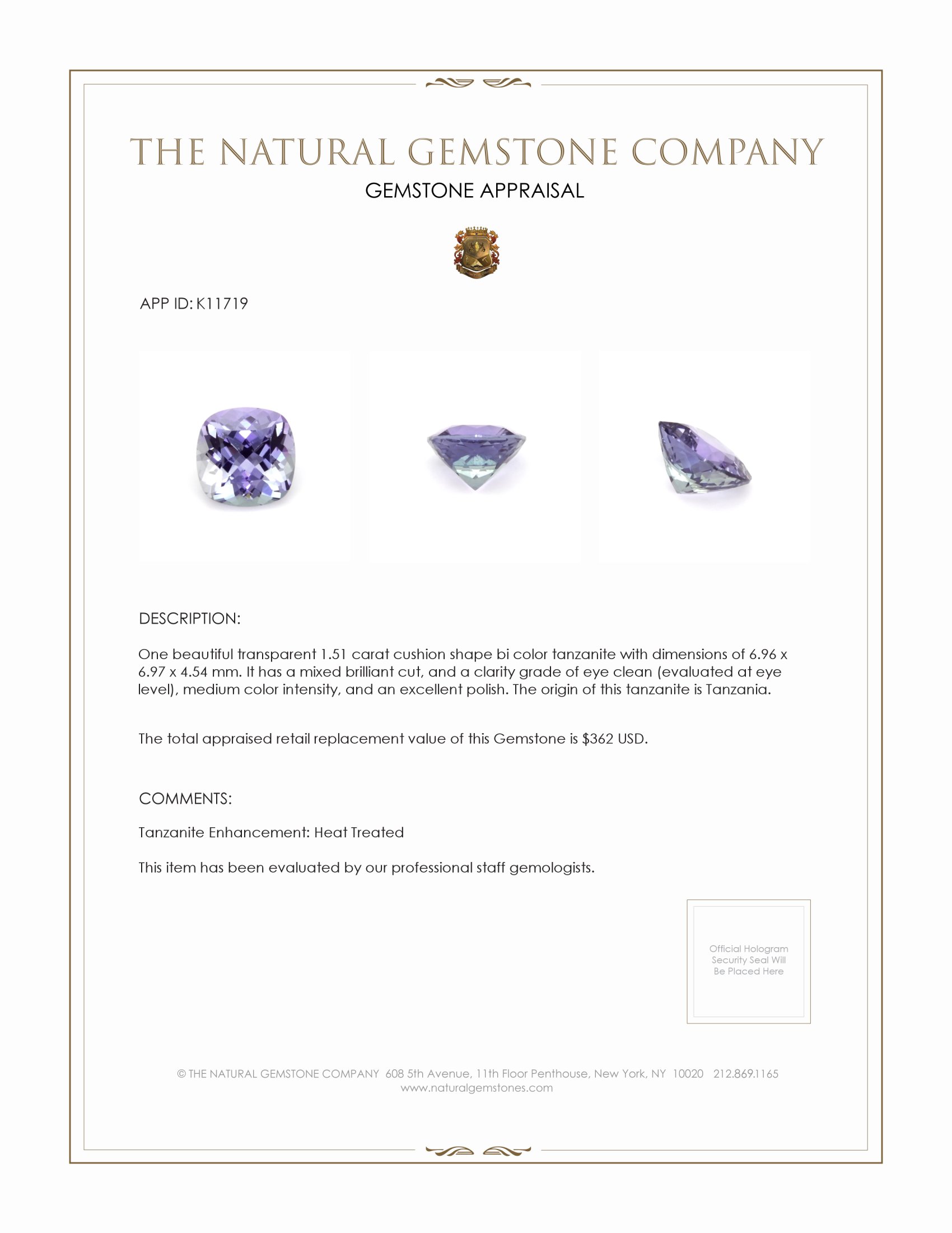 1.51 Ct. Bi Color (Peacock) Tanzanite from Tanzania