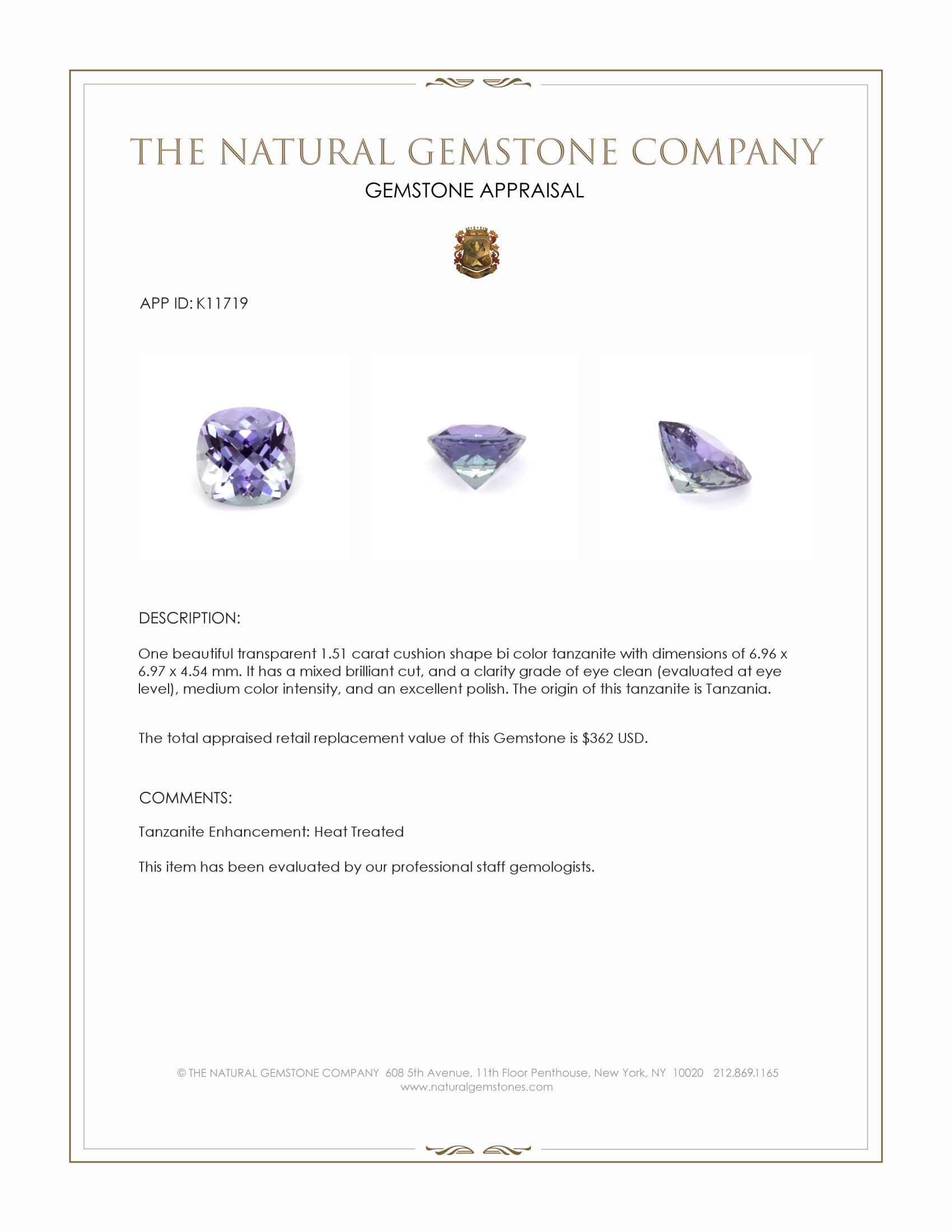 1.51 Ct. Tanzanite from Tanzania