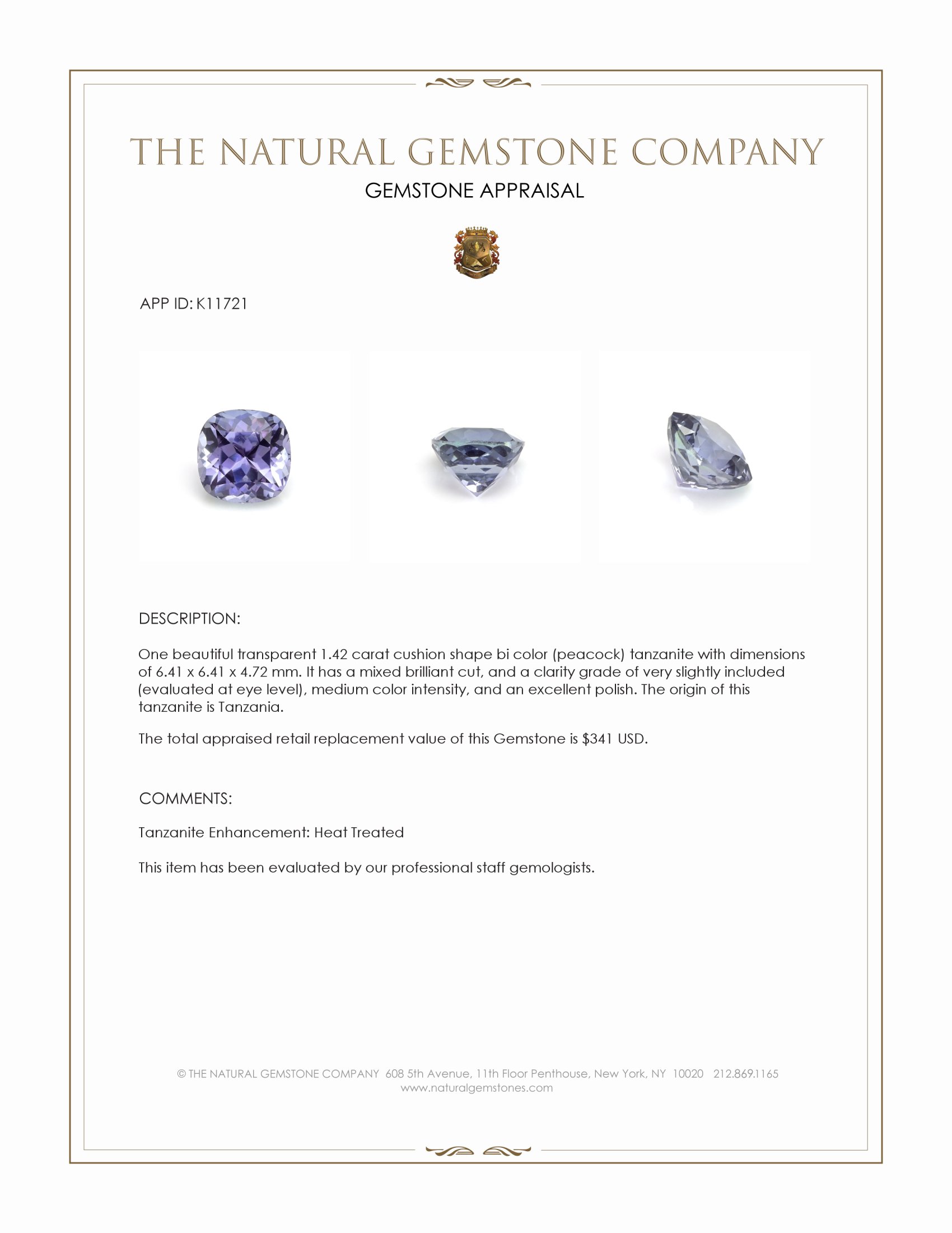 1.42 Ct. Bi Color (Peacock) Tanzanite from Tanzania