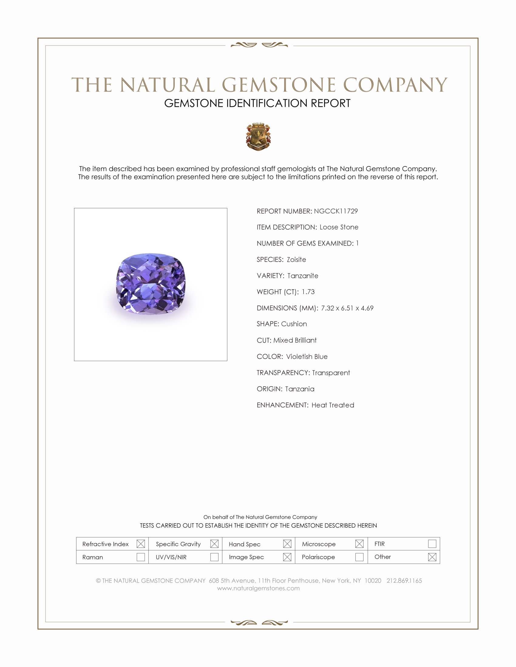 1.73 Ct. Tanzanite from Tanzania