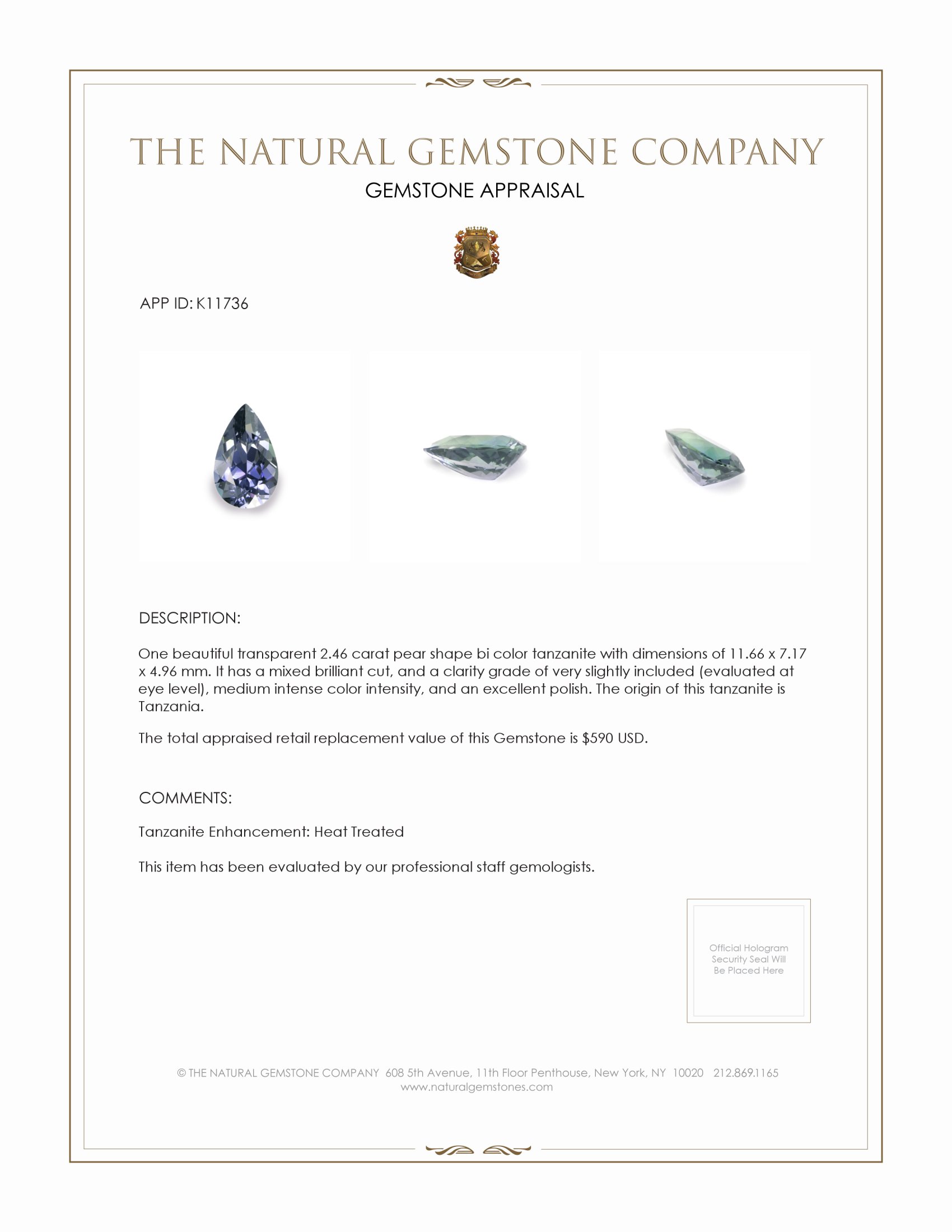 2.46 Ct. Tanzanite from Tanzania