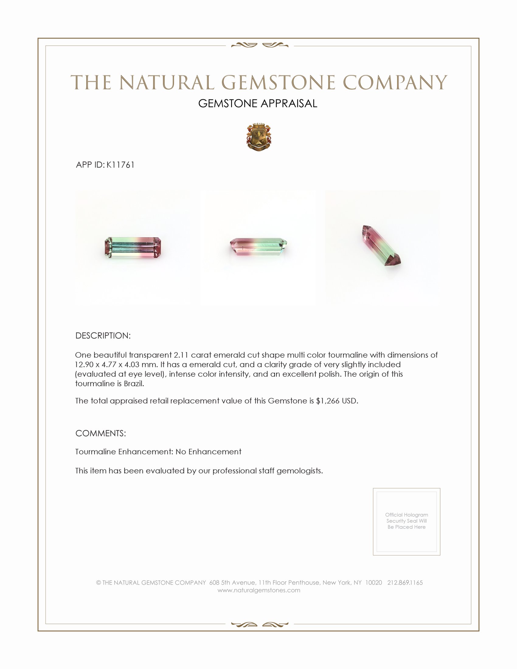 2.11 Ct. Tourmaline from Brazil