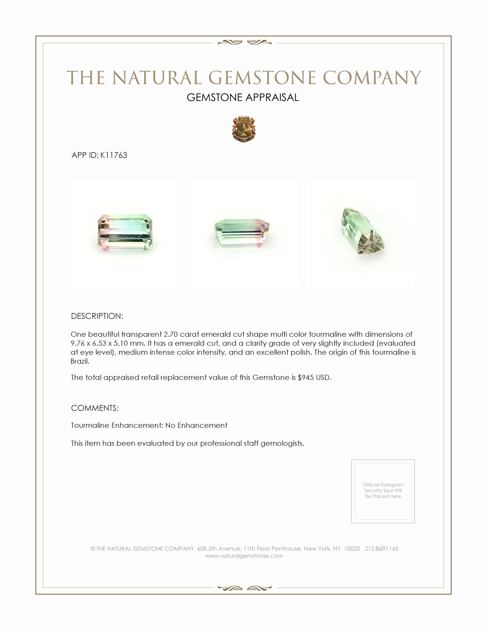 2.70 Ct. Tourmaline from Brazil