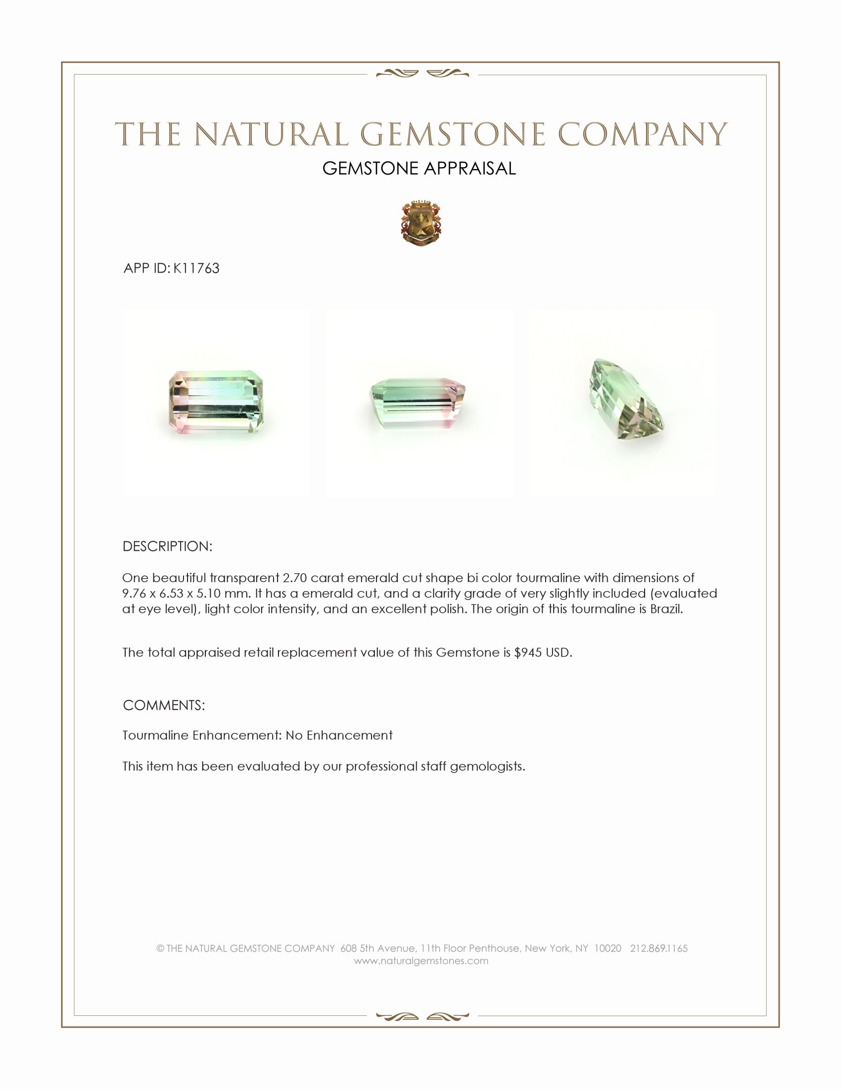 2.70 Ct. Tourmaline from Brazil