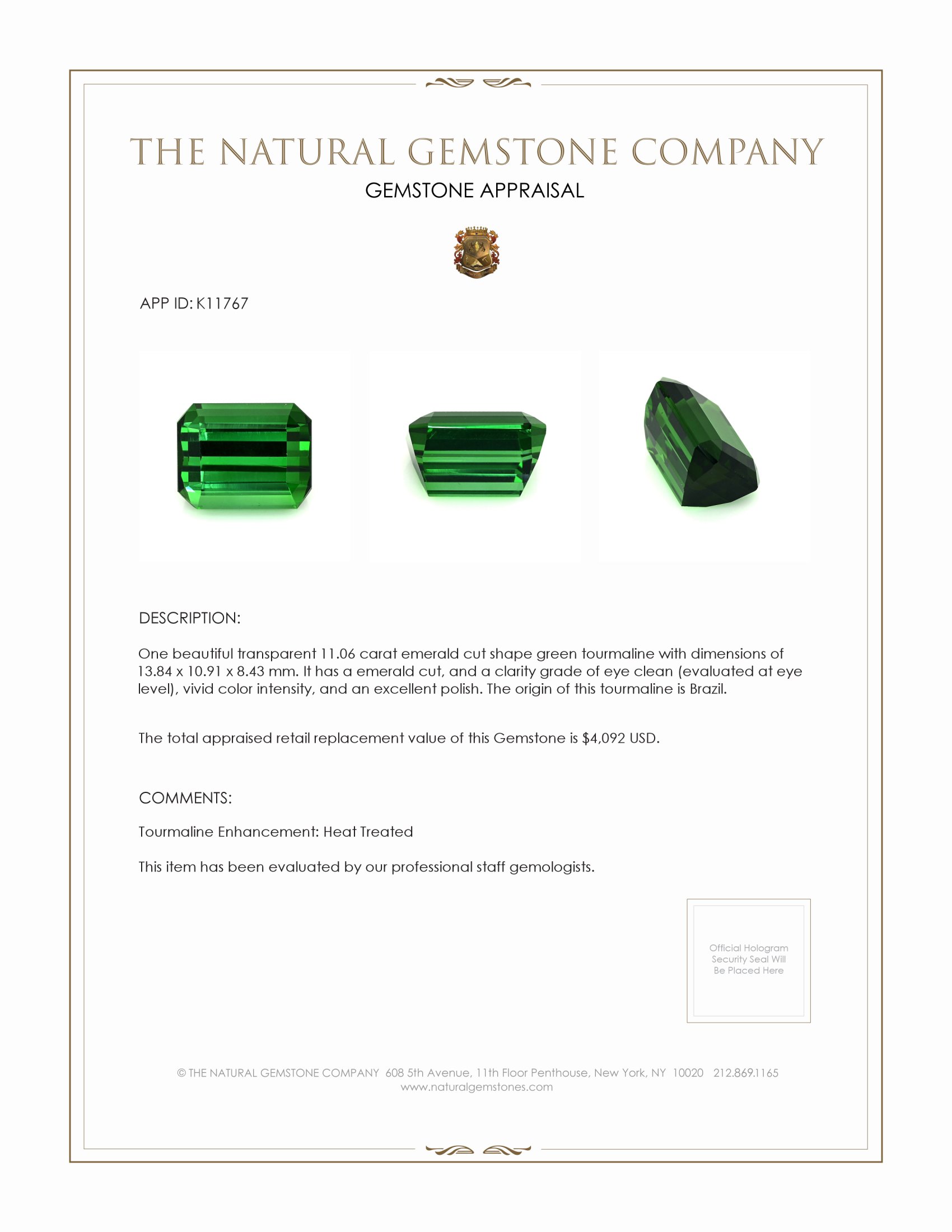 11.06 Ct. Tourmaline from Brazil