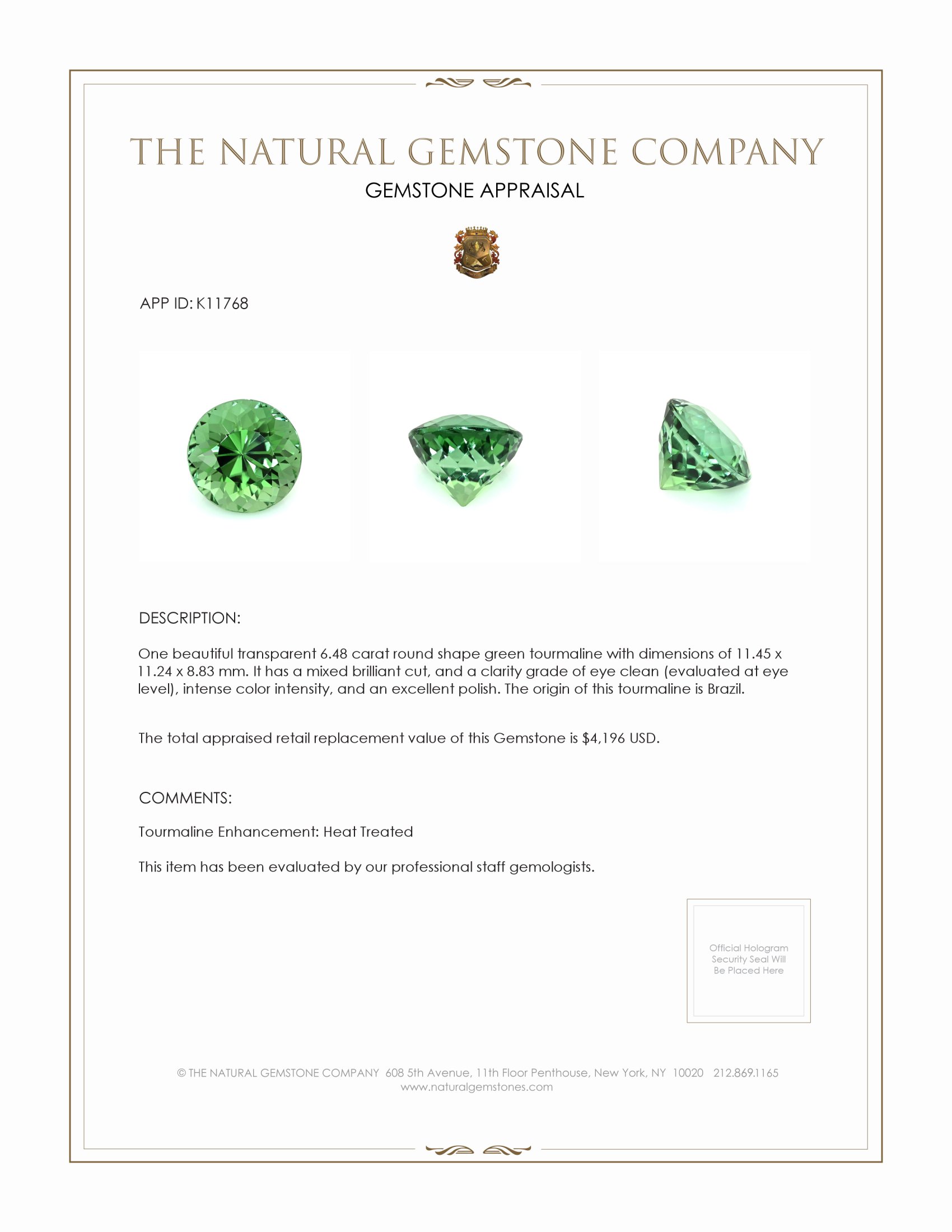 6.48 Ct. Tourmaline from Brazil