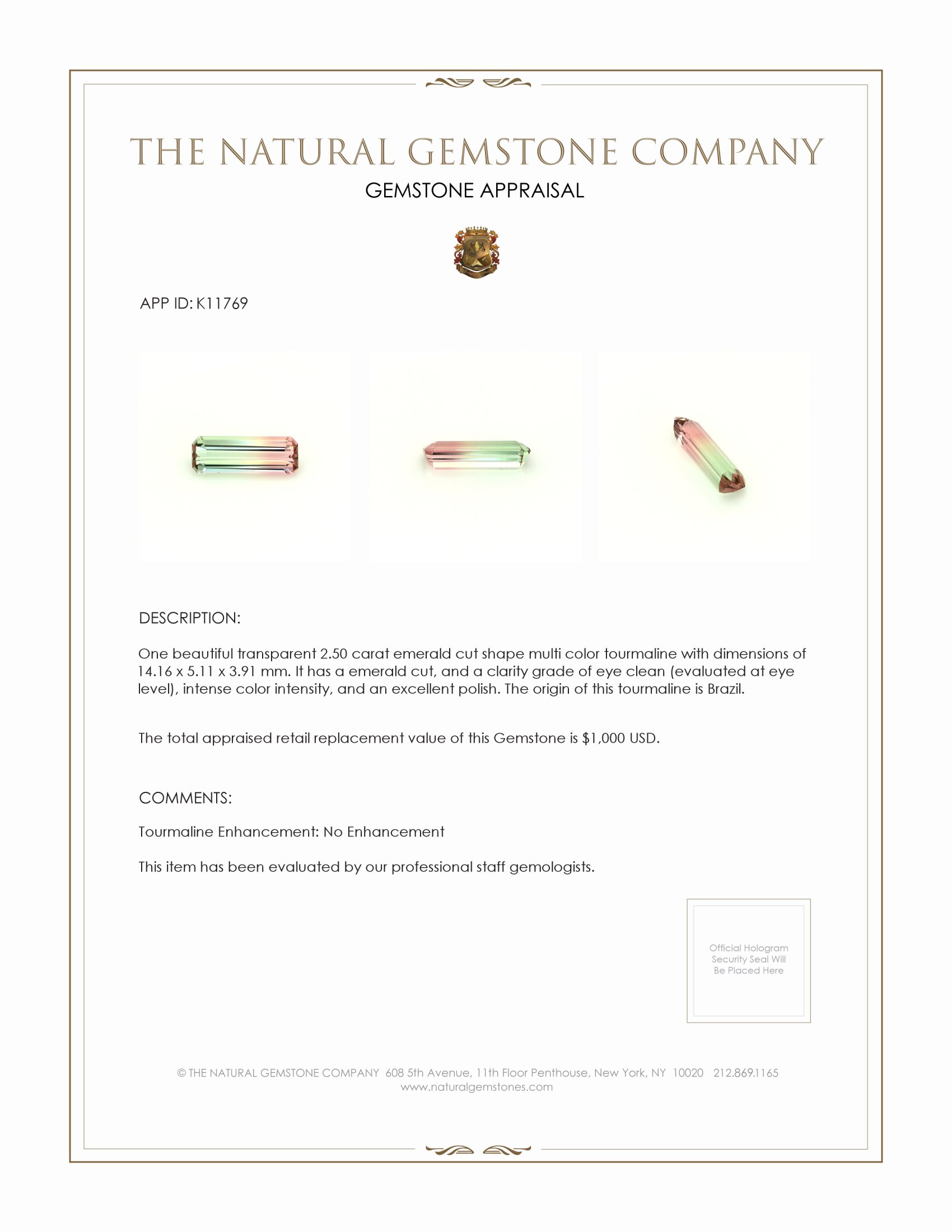 2.50 Ct. Tourmaline from Brazil