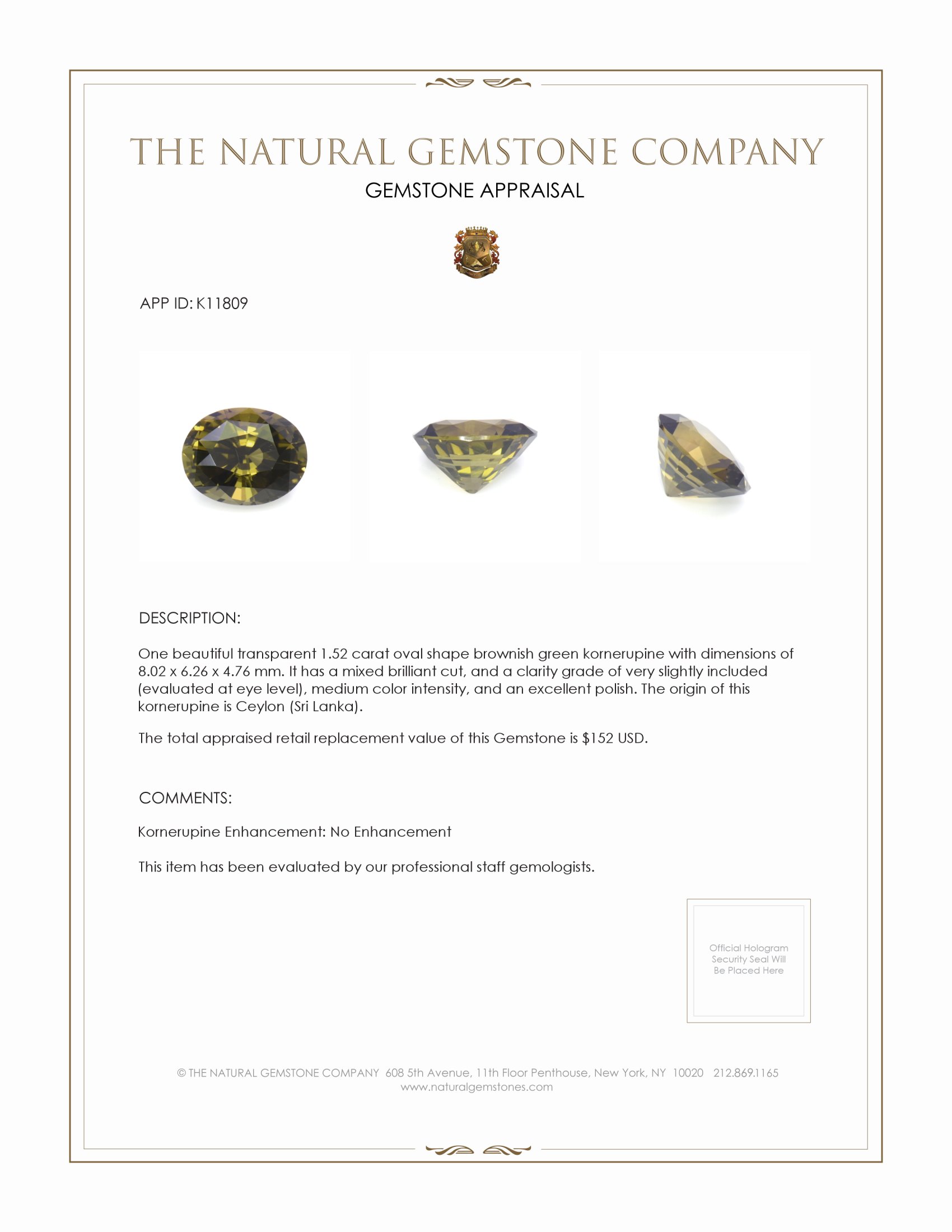 1.52 Ct. Kornerupine from Ceylon (Sri Lanka)