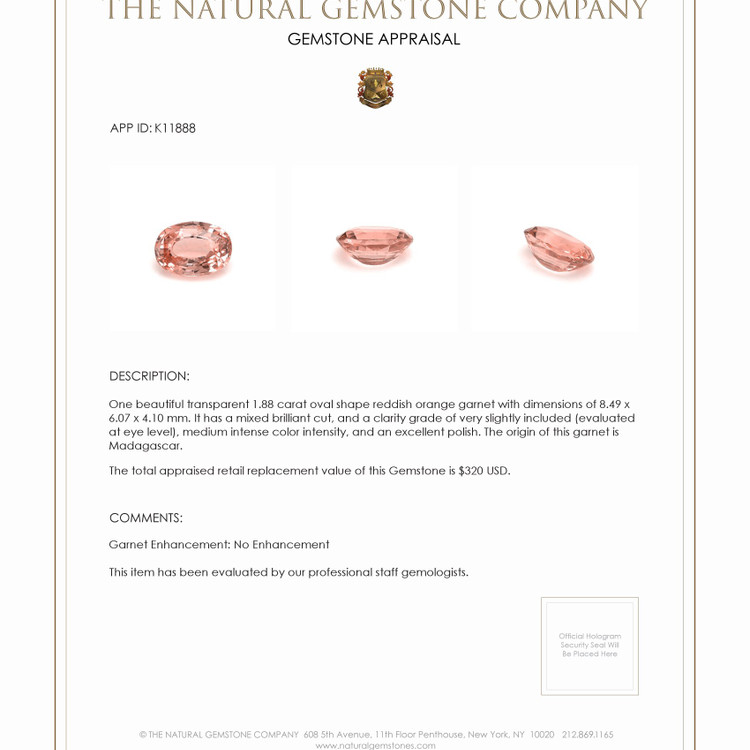 1.88 Ct. Garnet from Madagascar