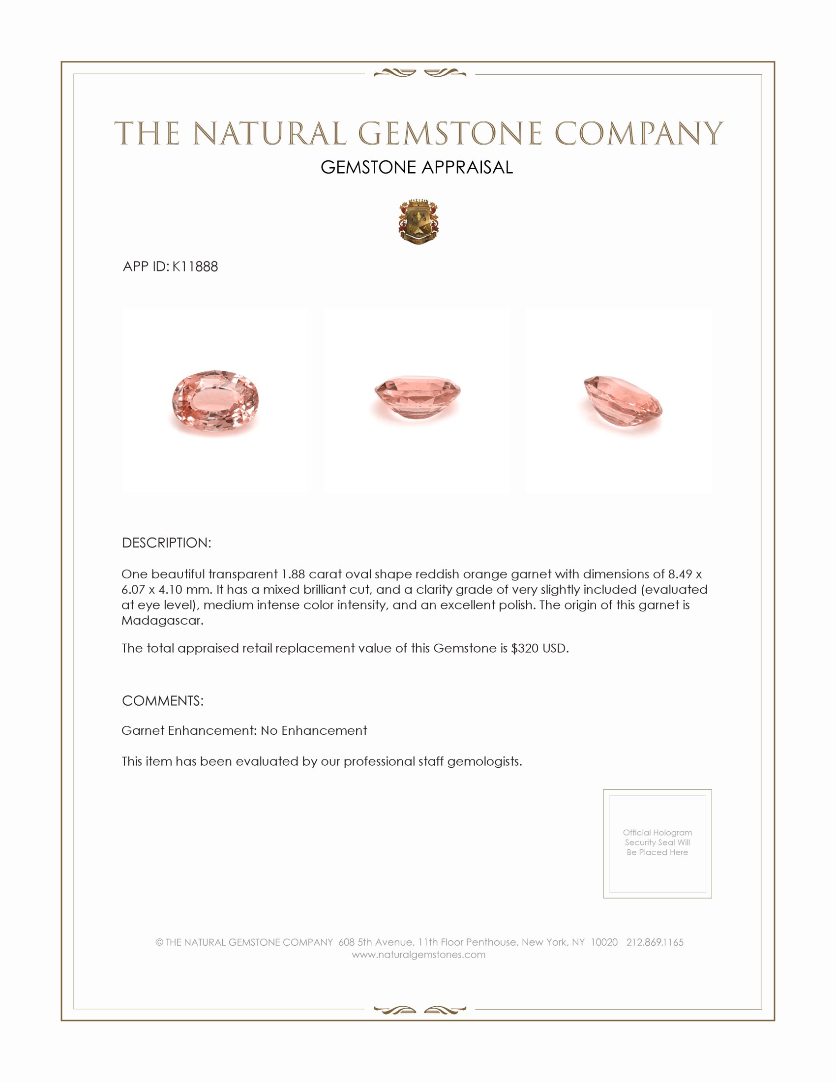 1.88 Ct. Garnet from Madagascar