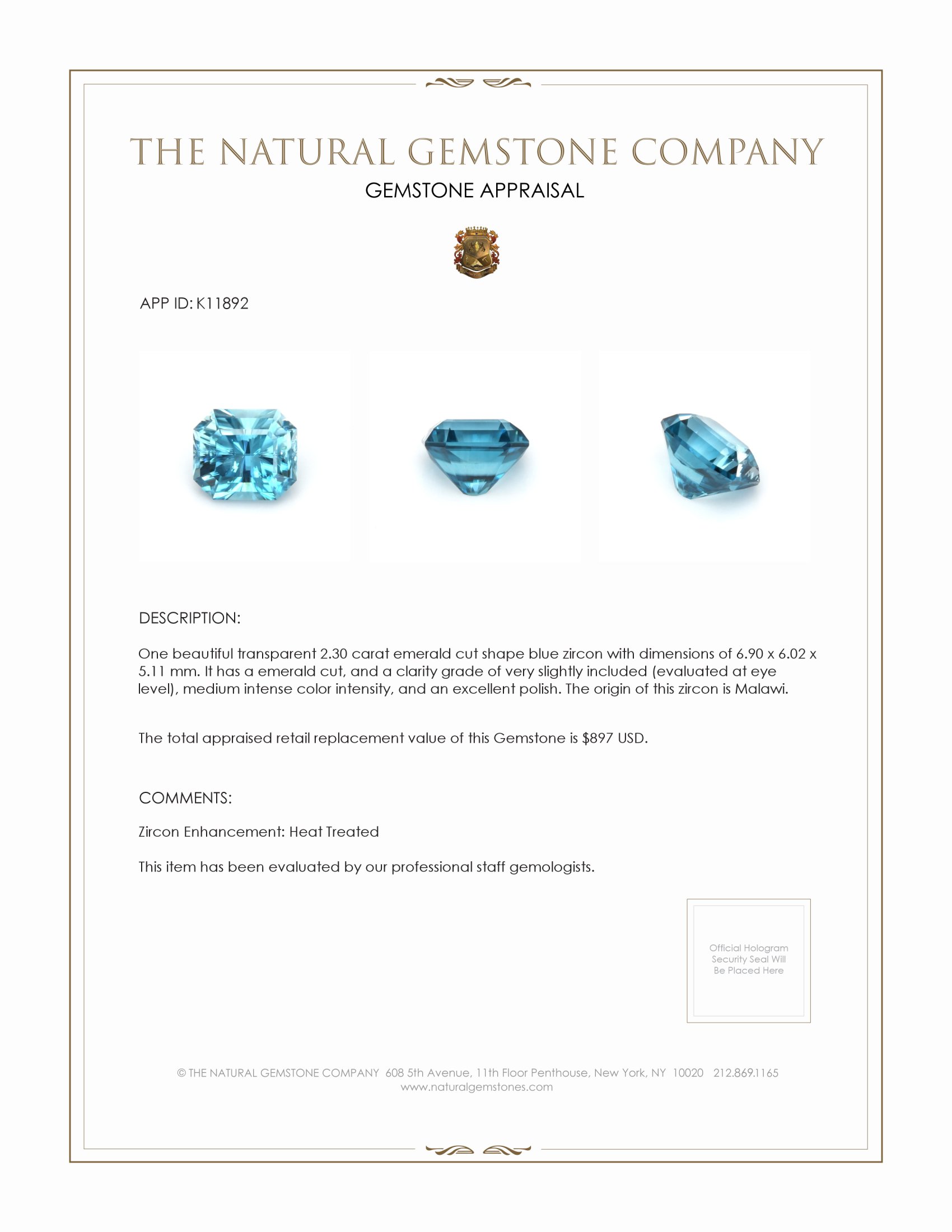 2.30 Ct. Zircon from Malawi