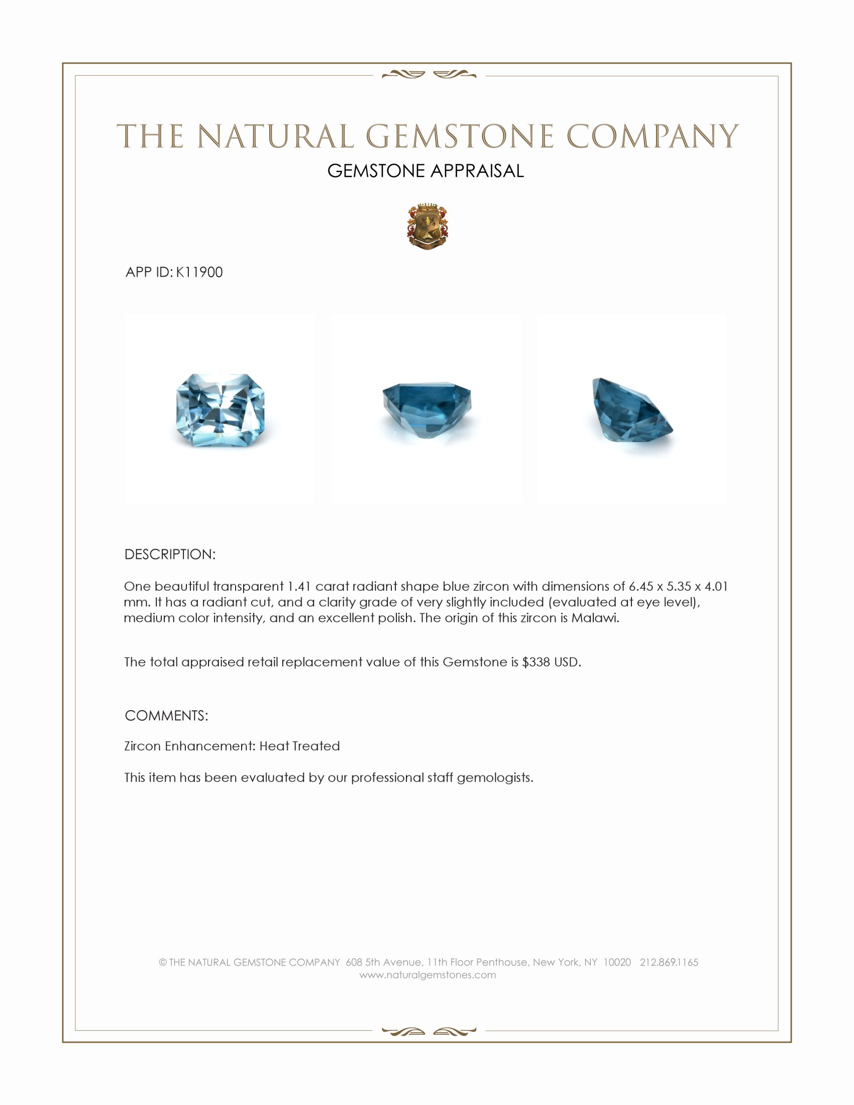 1.41 Ct. Zircon from Malawi