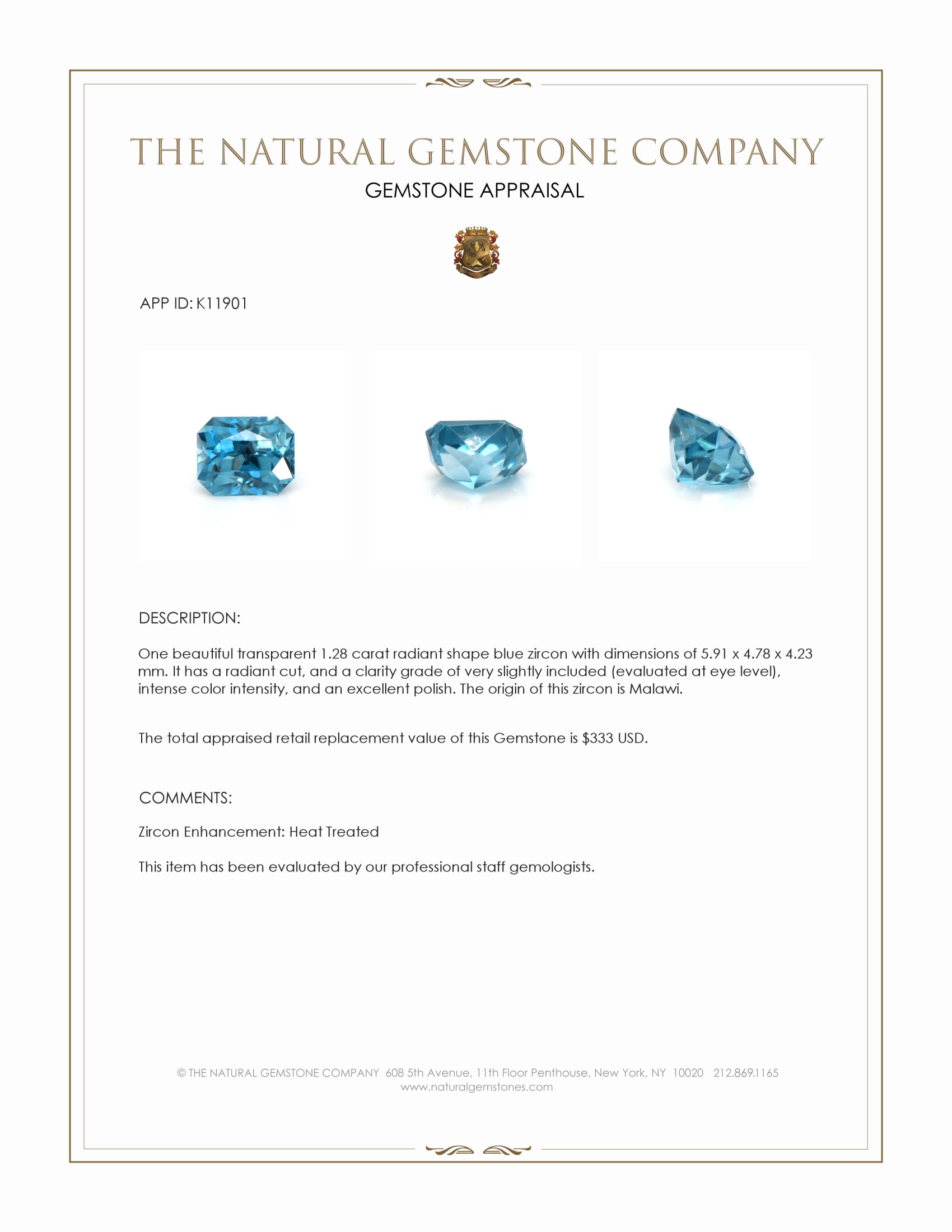 1.28 Ct. Zircon from Malawi