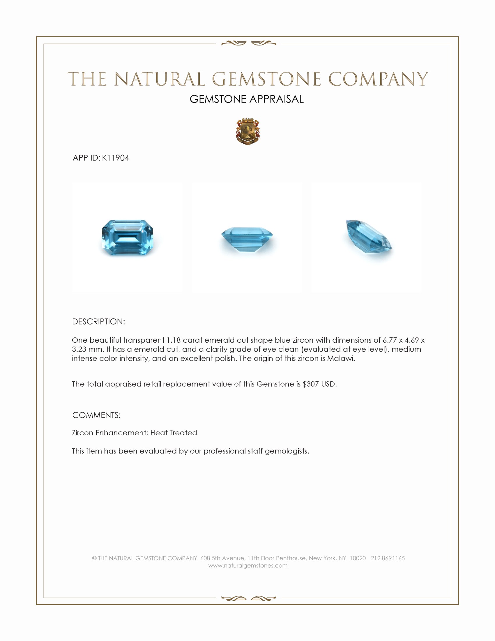 1.18 Ct. Zircon from Malawi