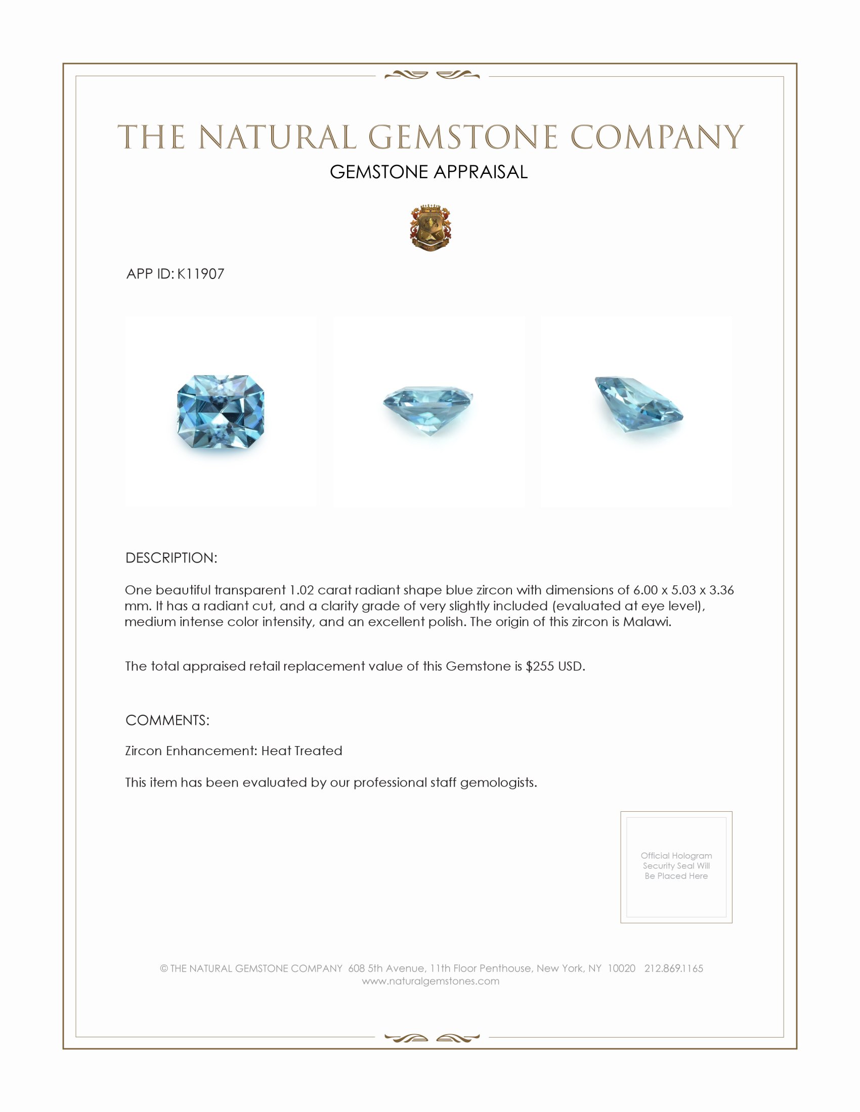 1.02 Ct. Zircon from Malawi