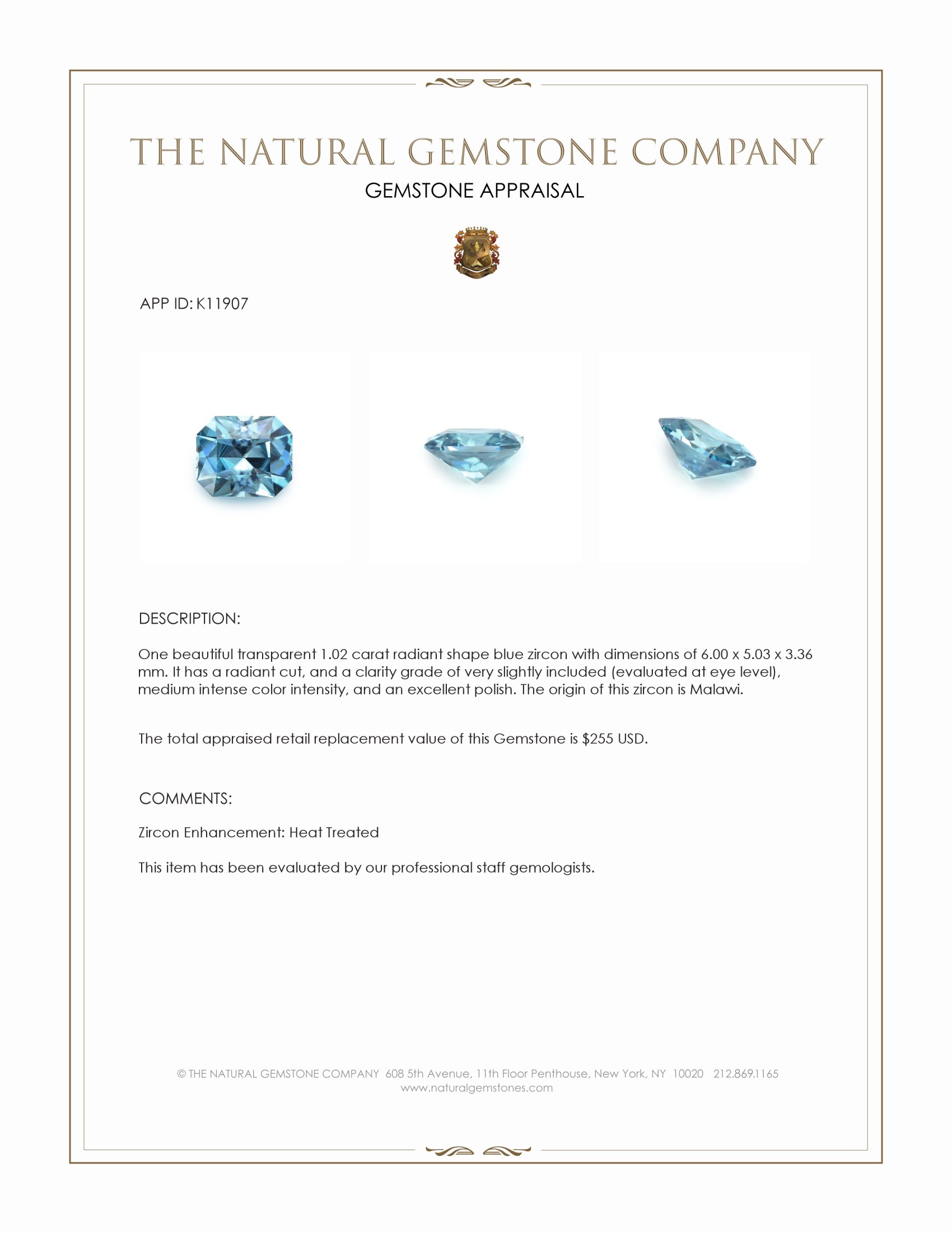1.02 Ct. Zircon from Malawi