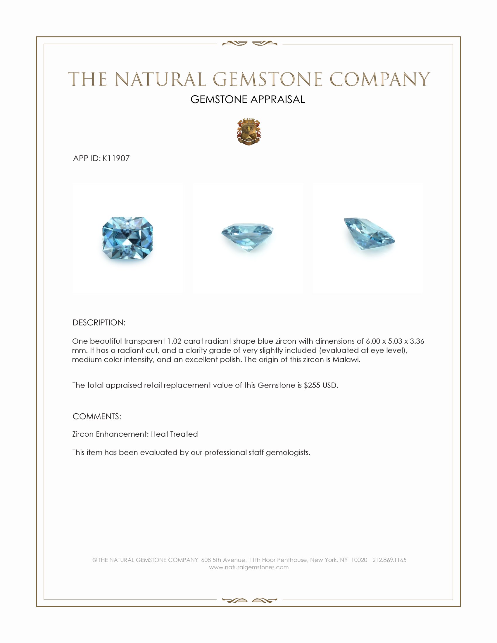1.02 Ct. Zircon from Malawi