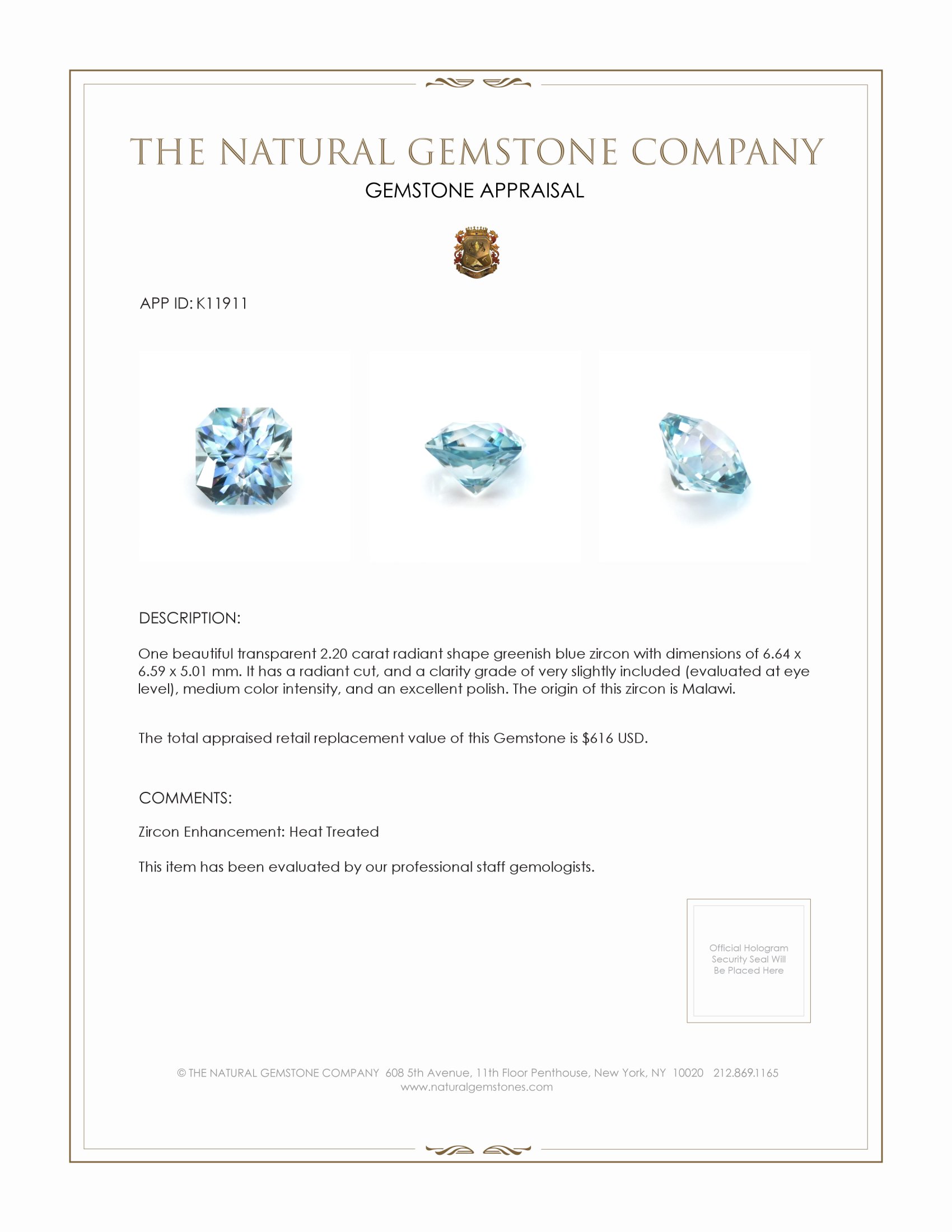 2.20 Ct. Zircon from Malawi