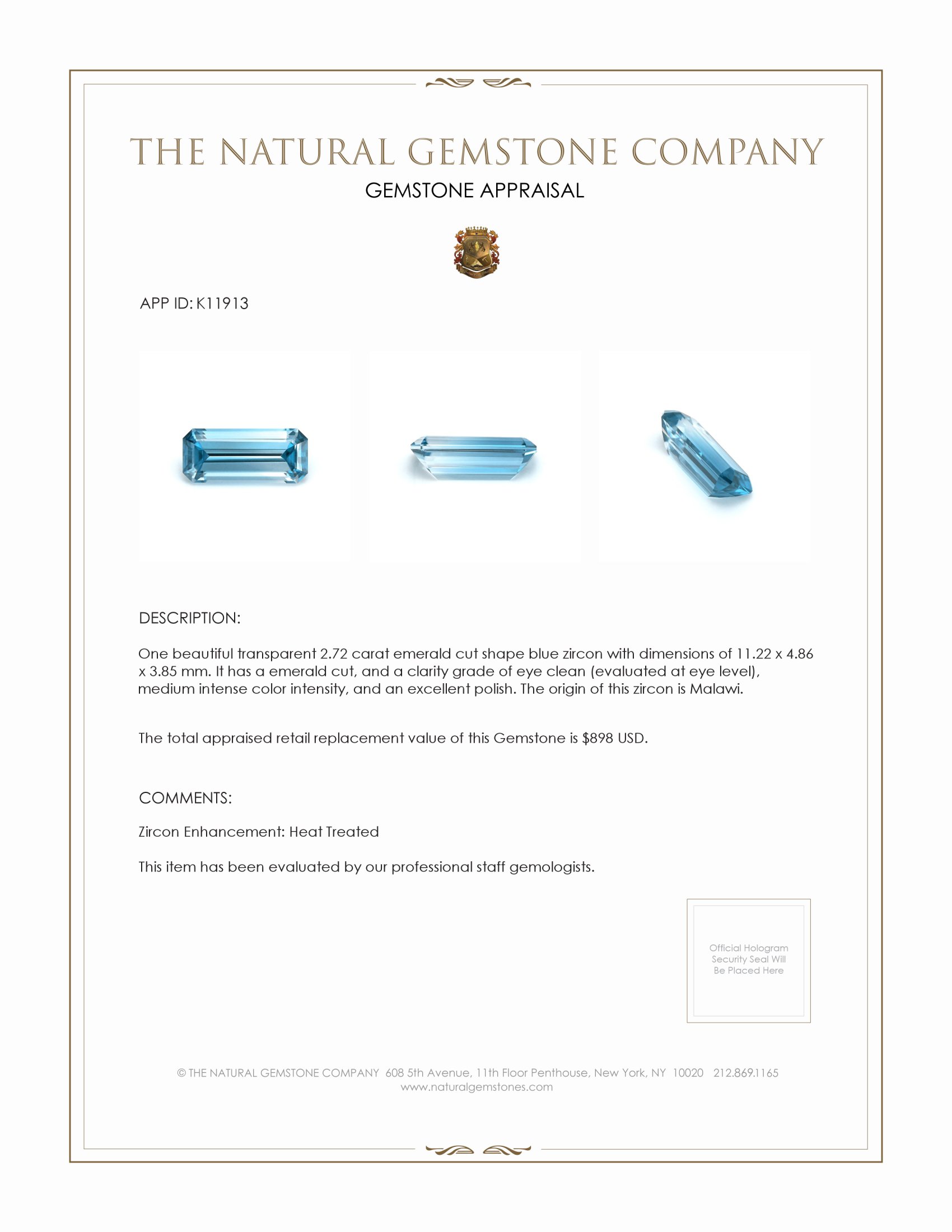 2.72 Ct. Zircon from Malawi