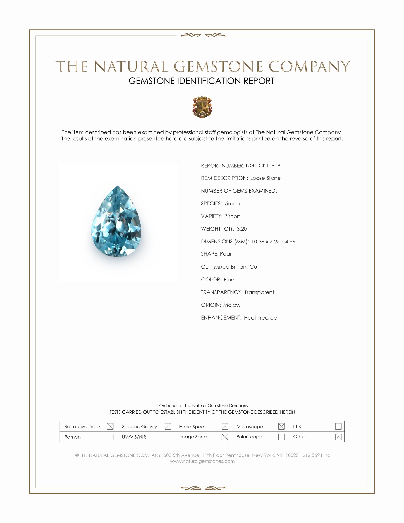 3.20 Ct. Blue Zircon from Malawi