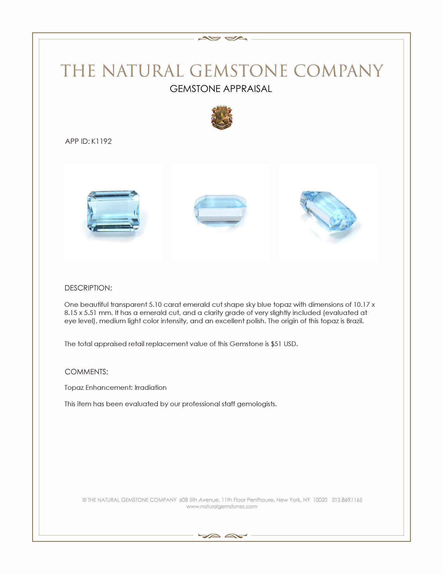 5.10 Ct. Topaz from Brazil