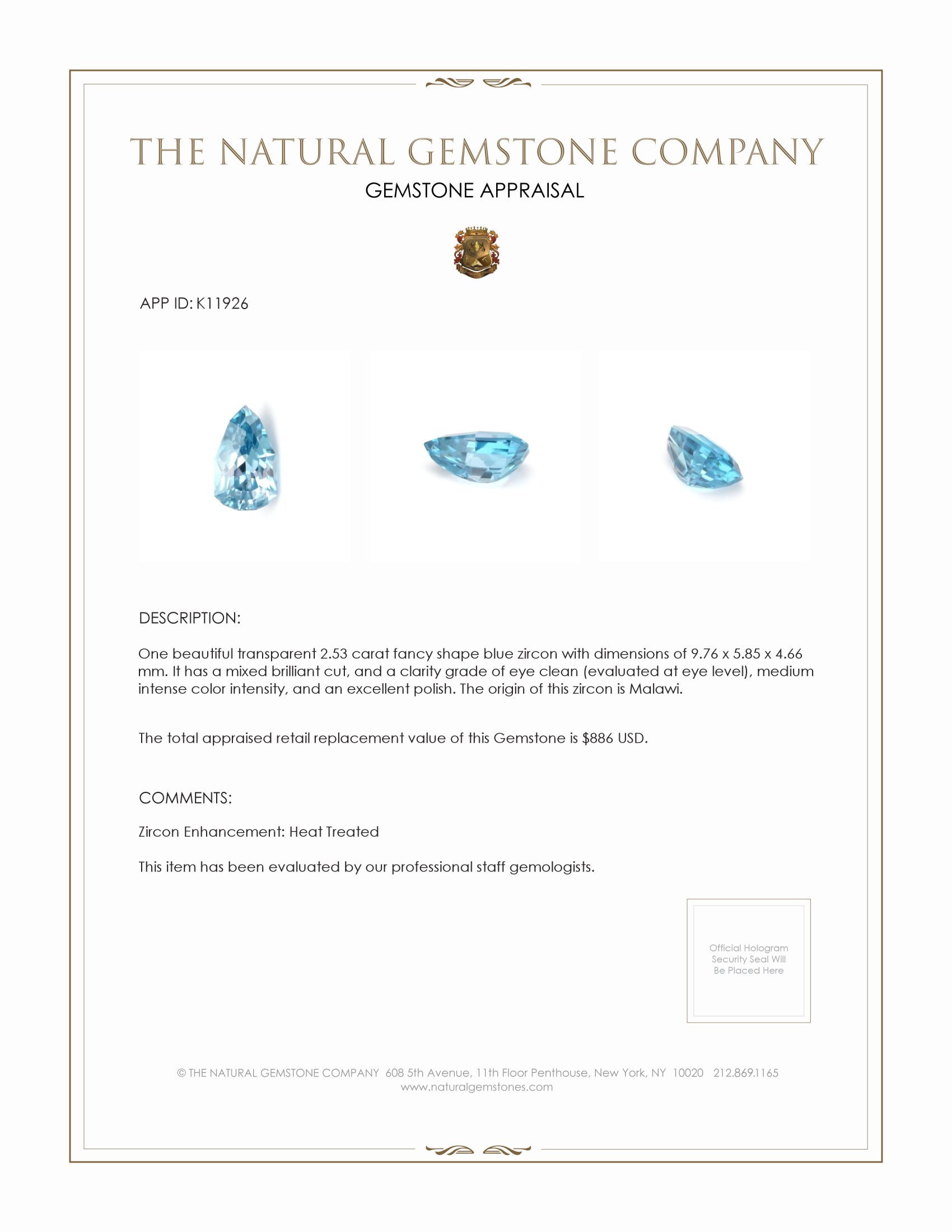 2.53 Ct. Zircon from Malawi