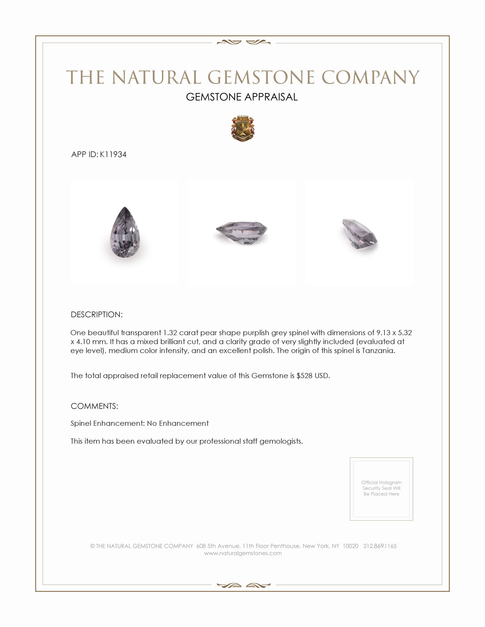 1.32 Ct. Spinel from Tanzania