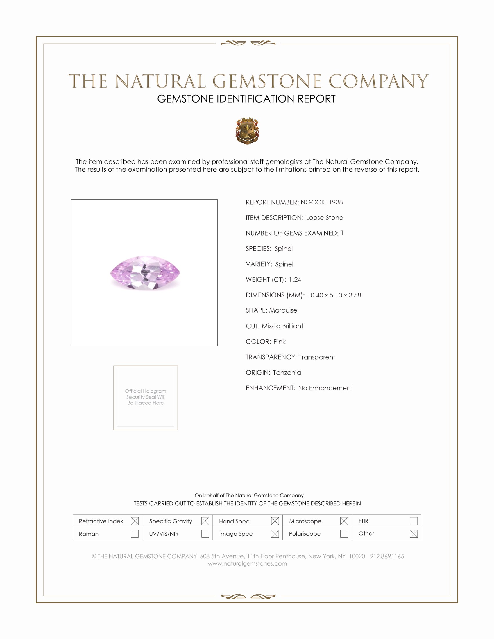 1.24 Ct. Spinel from Tanzania