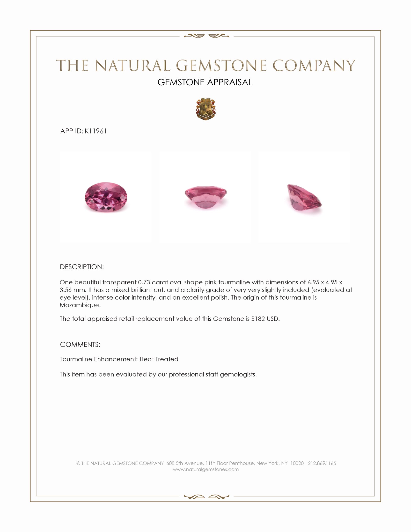 0.73 Ct. Pink Tourmaline from Mozambique