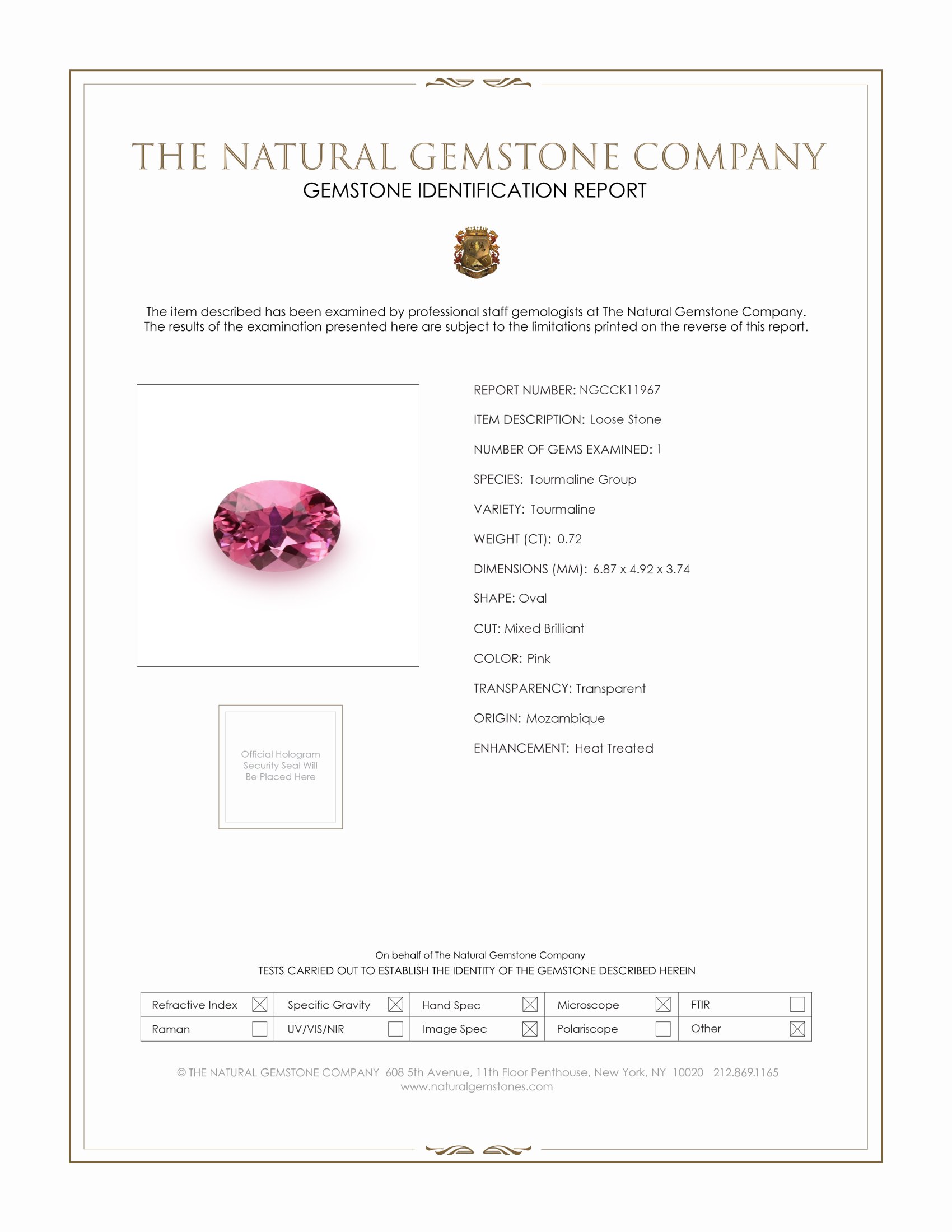 0.72 Ct. Pink Tourmaline from Mozambique