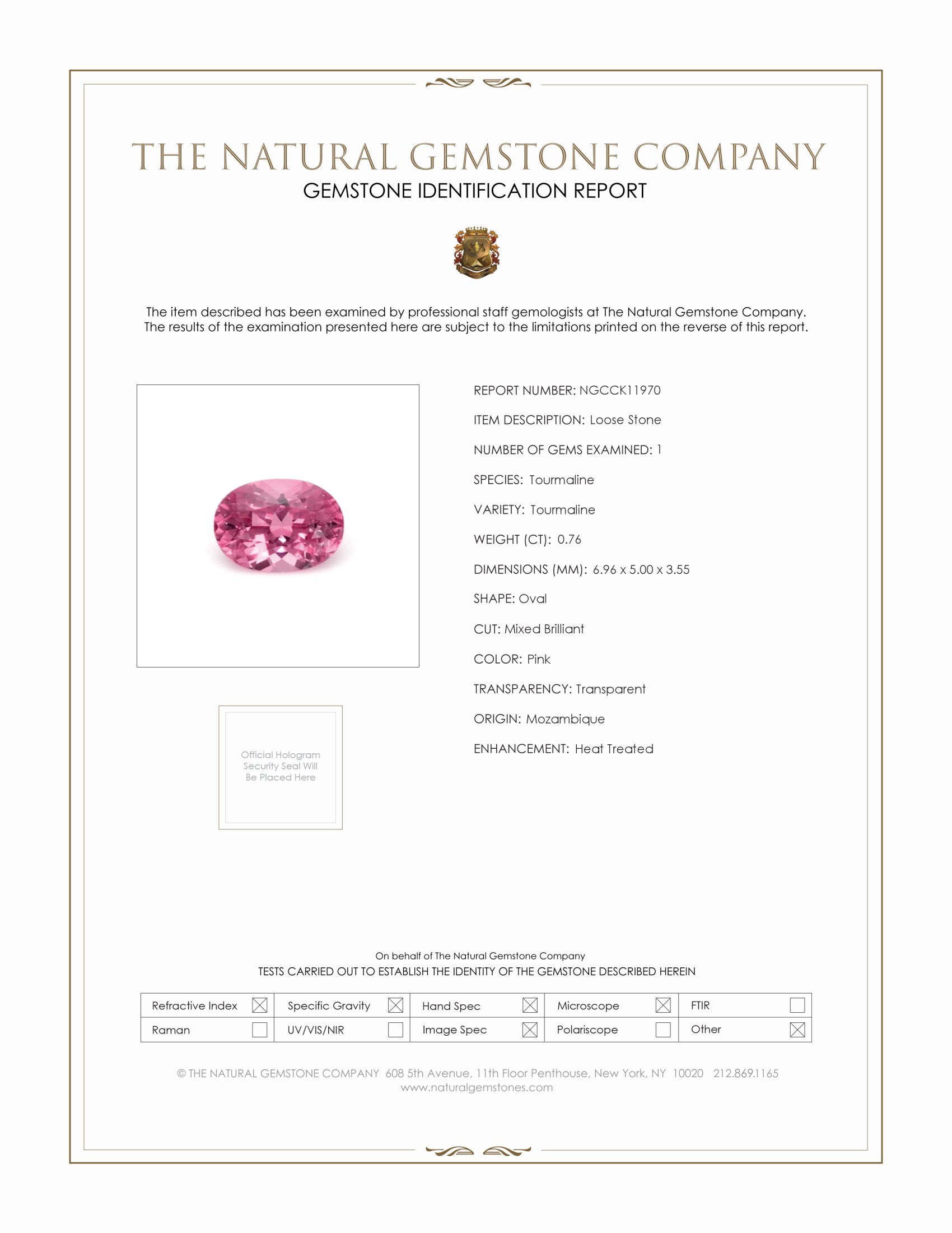 0.76 Ct. Pink Tourmaline from Mozambique