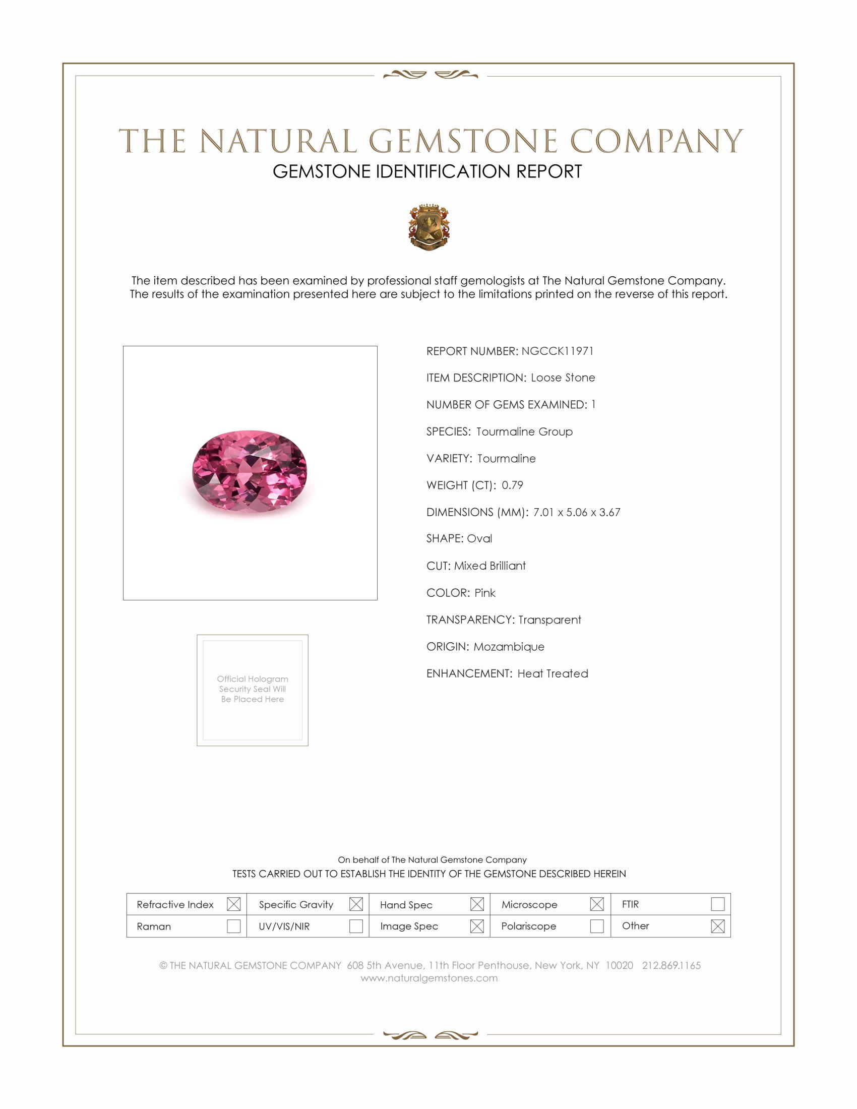 0.79 Ct. Pink Tourmaline from Mozambique