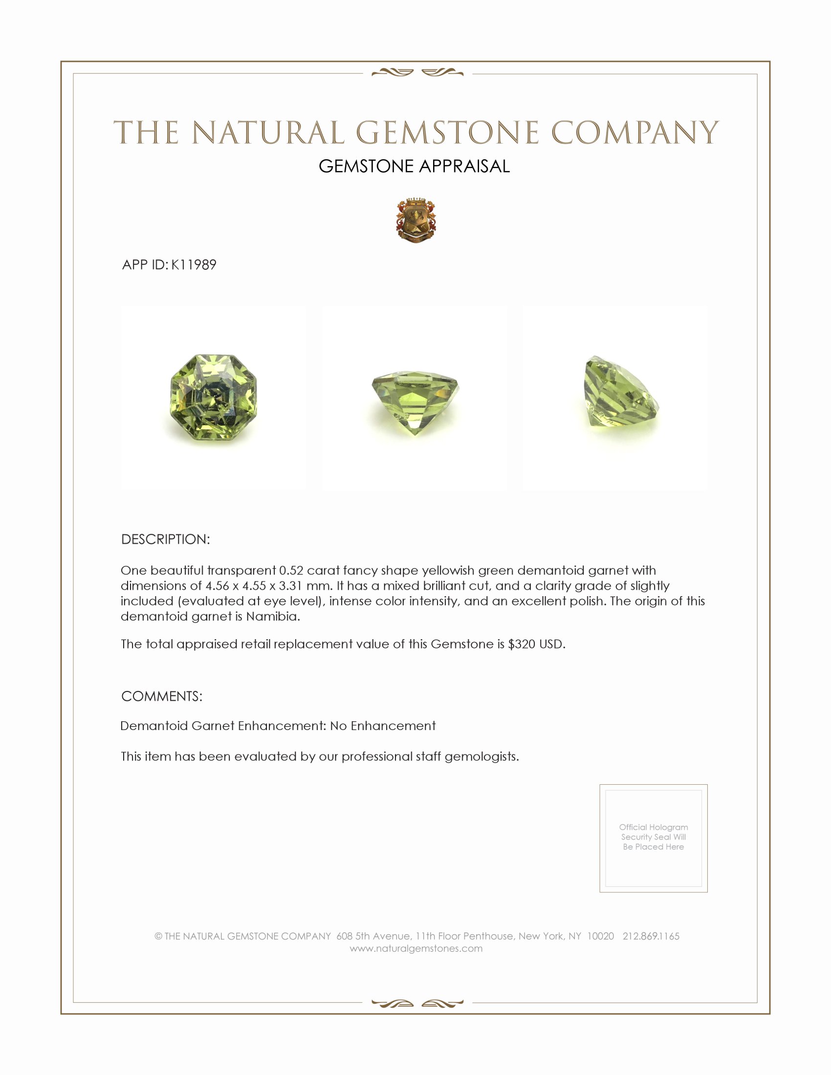 0.52 Ct. Demantoid Garnet from Namibia