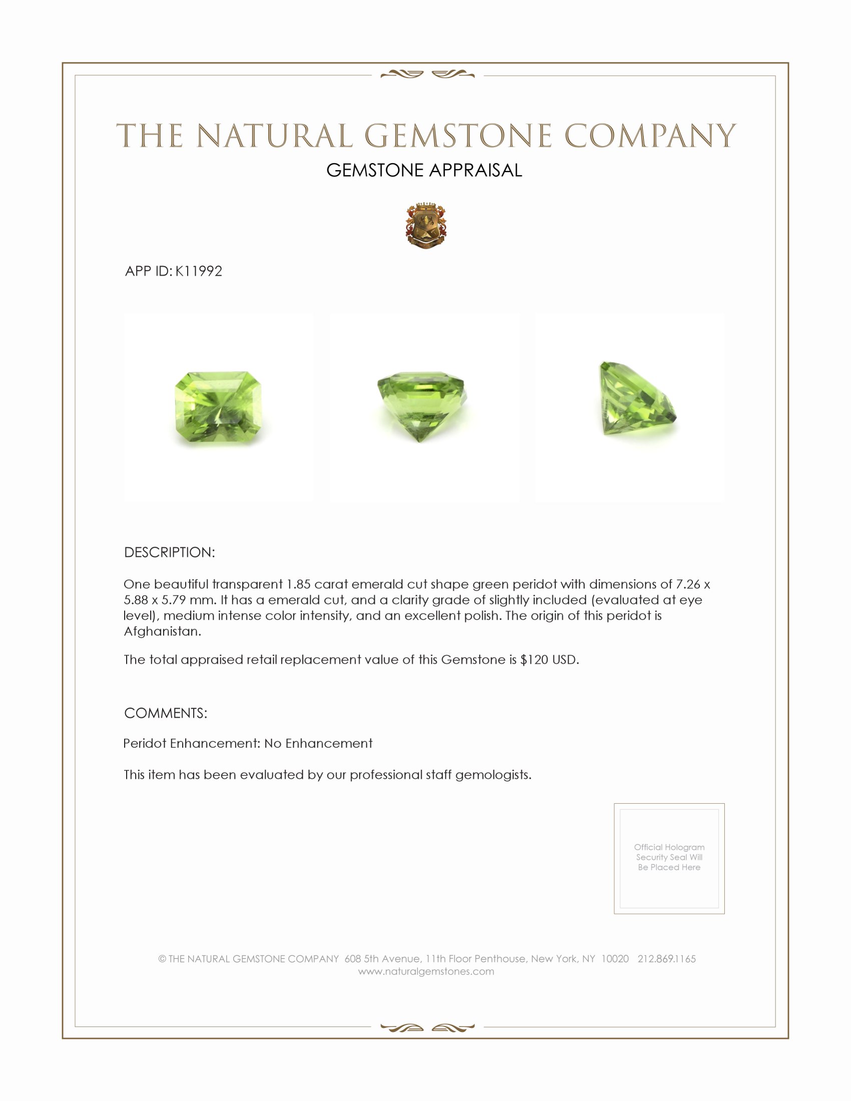 1.85 Ct. Peridot from Afghanistan